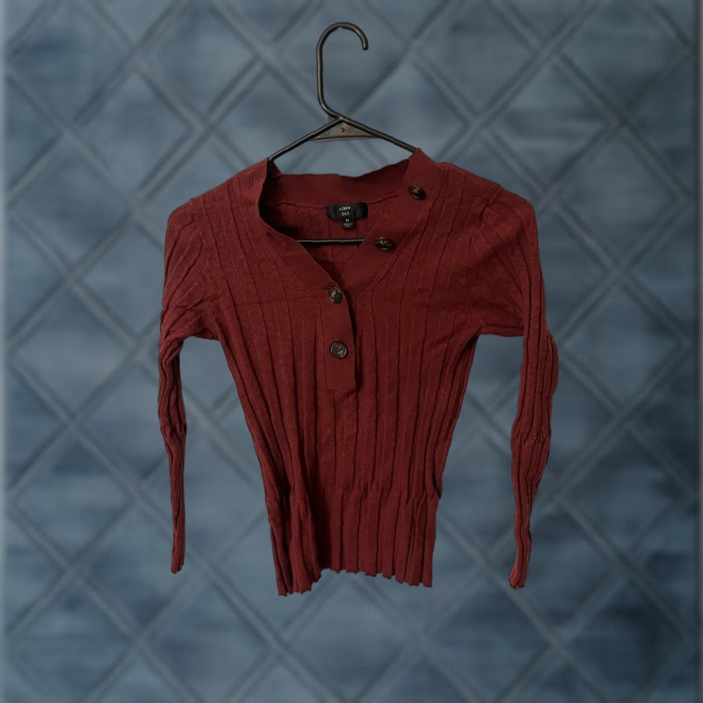 J.Crew J.CREW Sweater Women M V-Neck Pullover Ribbed Knit Burgundy Solid Womens Size M / US 6-8 / IT 42-44 - 1 Thumbnail
