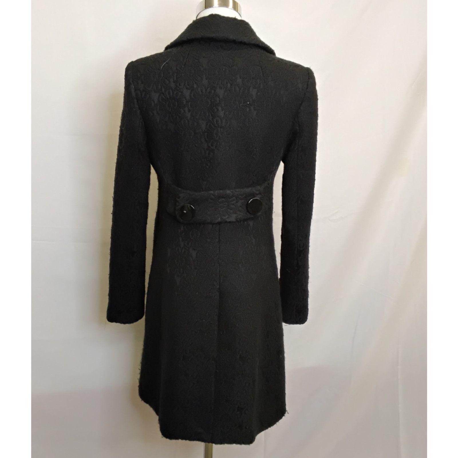 MILLY Milly of New York Wool Pea Coat Women's 4 Black Flowers Size S / US 4 / IT 40 - 3 Thumbnail