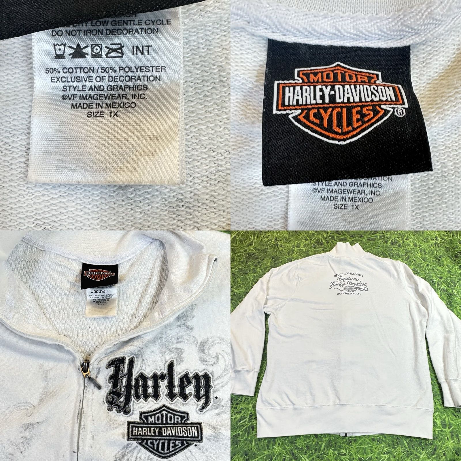 Harley Davidson Harley-Davidson Women's XL Long Sleeve Y2K Full Zip Sweatshirt Mock Neck White Logo Zipper Size XL / US 12-14 / IT 48-50 - 8 Thumbnail