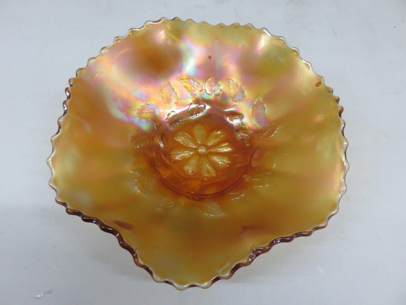 Fenton Fenton Marigold Carnival Glass Flower Ruffled Serving Bowl Size ONE SIZE - 3 Thumbnail