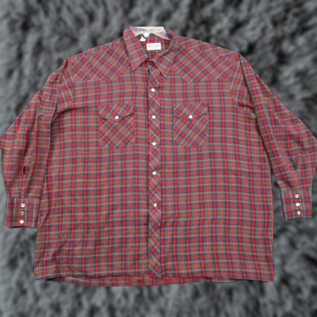 Vintage King Size Shirt 3XL Big & Tall Long Sleeve Western Pearl Snap Blue Red Mens Shirt Size US XXL / EU 58 / 5 - 1 Thumbnail