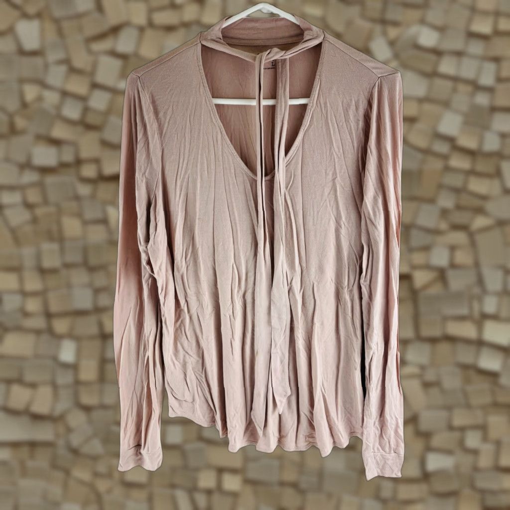 Pinko Ruff Hewn Shirt Women L Blush Pink Knot-Tie Neck V-Neck Long Sleeve Shirt Womens L Blush Pink Knot-Tie Neck V-Neck Long Sleeve Size L / US 10 / IT 46 - 1 Thumbnail