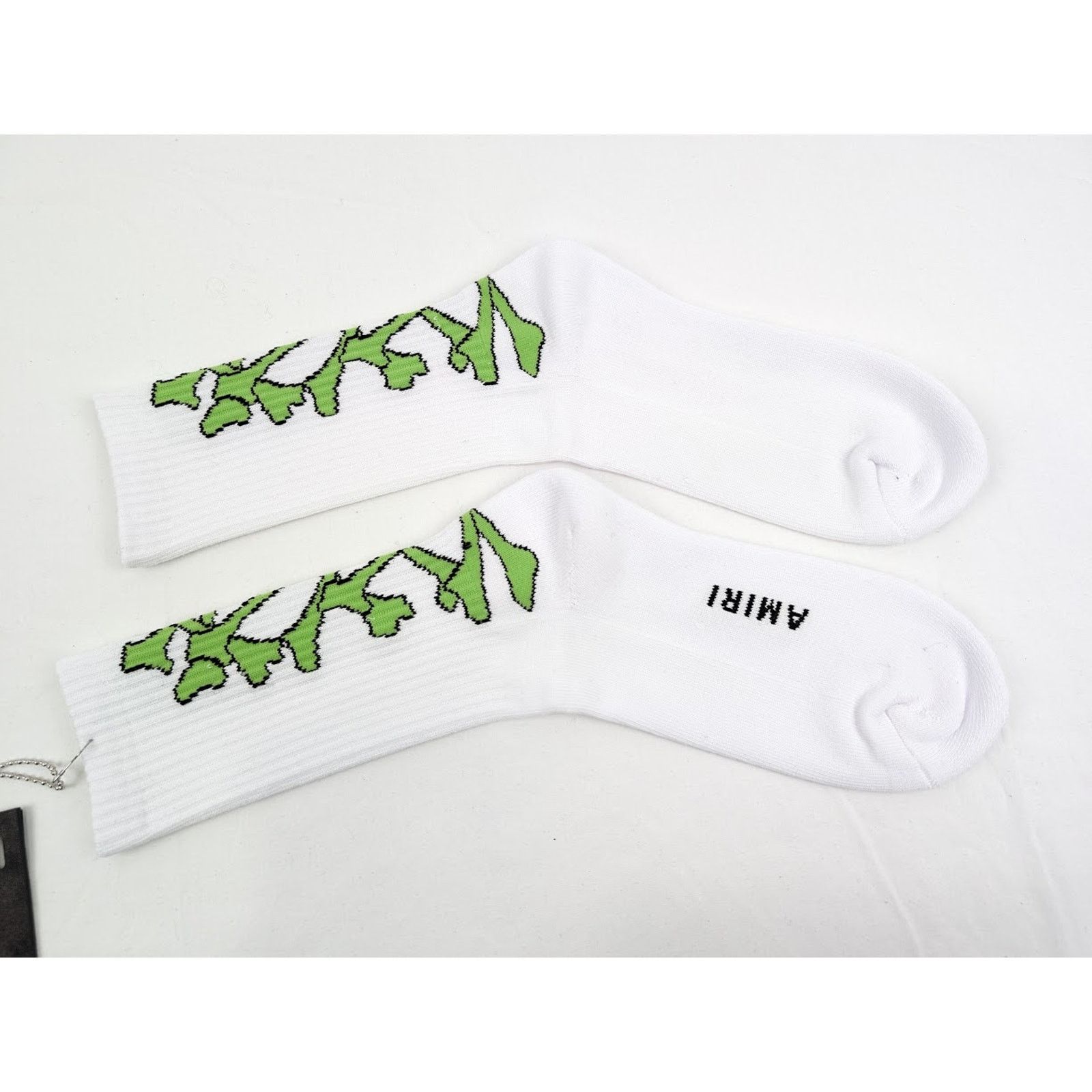 Amiri o1rshd1 Size: 45-46 / Stacked Bones Socks in White/Lime Size ONE SIZE - 2 Thumbnail