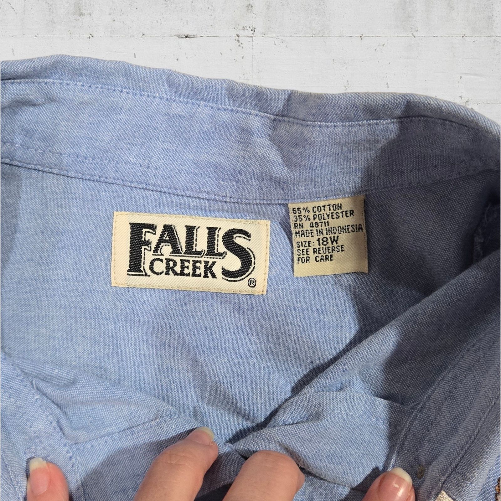 Vintage Vintage Chambray Leaf Embroidered Button Up Size 18W Size XXL / US 16-18 / IT 52-54 - 3 Thumbnail