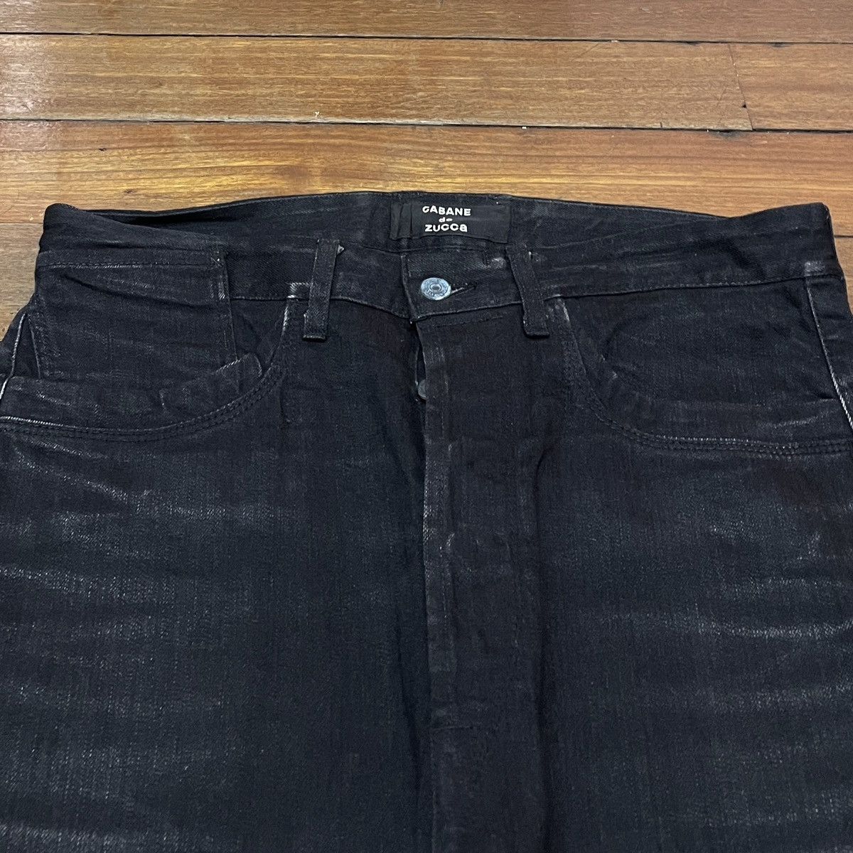14th Addiction Very Rare Vintage Brand Cabane De Zucca Waxed Jeans 1990s Size US 34 / EU 50 - 3 Thumbnail