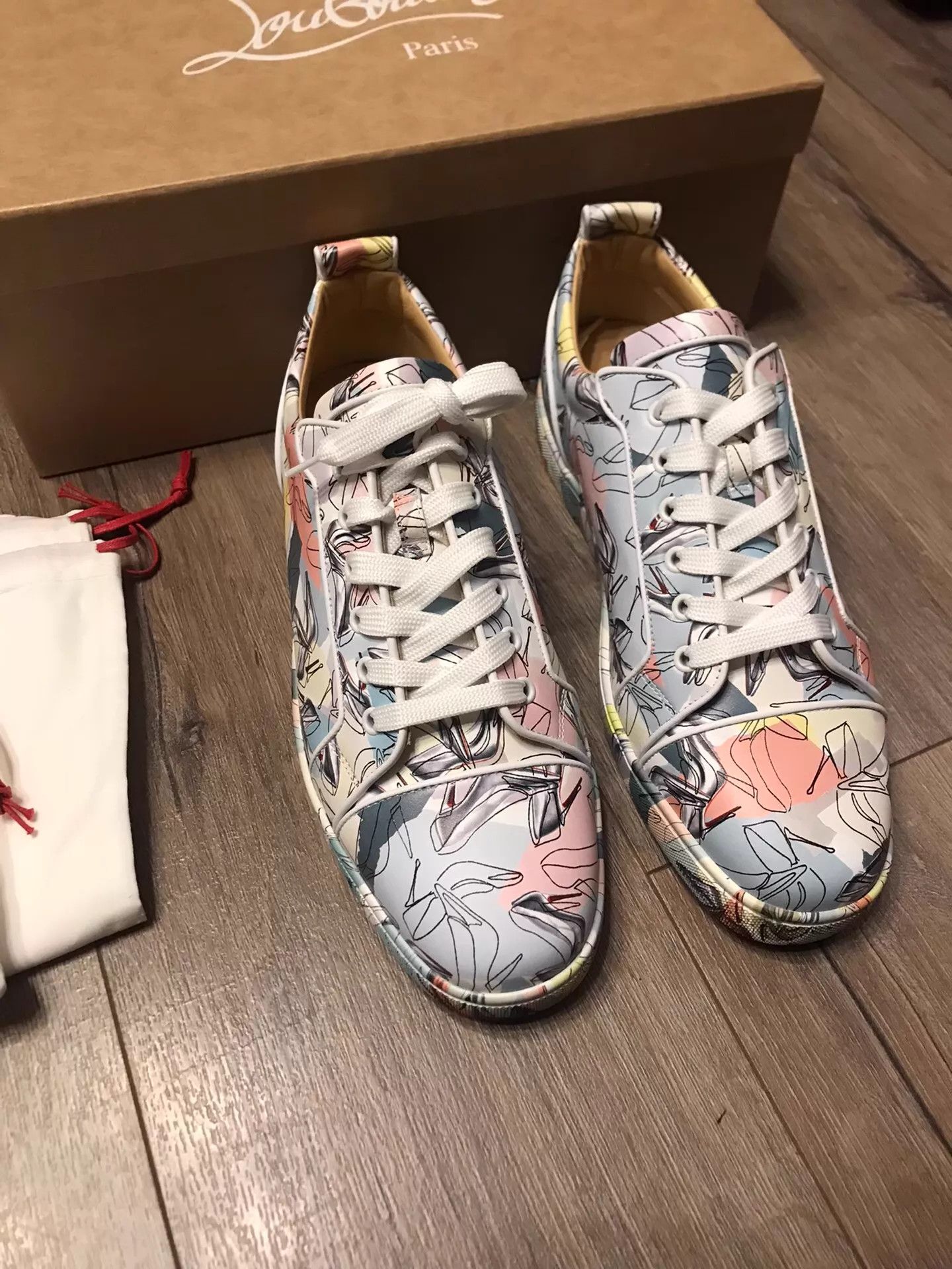 Christian Louboutin CL 42.5 (runs big) all leather abstract graffiti sneaker Size US 9.5 / EU 42-43 - 1 Thumbnail