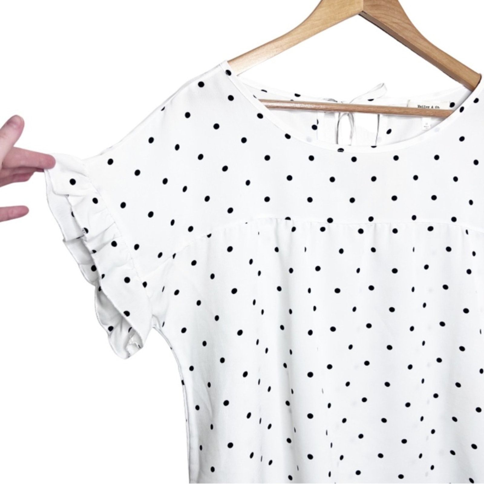 Other Hailey & Co White Black Polka Dot Ruffle Sleeve Blouse Size XL / US 12-14 / IT 48-50 - 5 Thumbnail