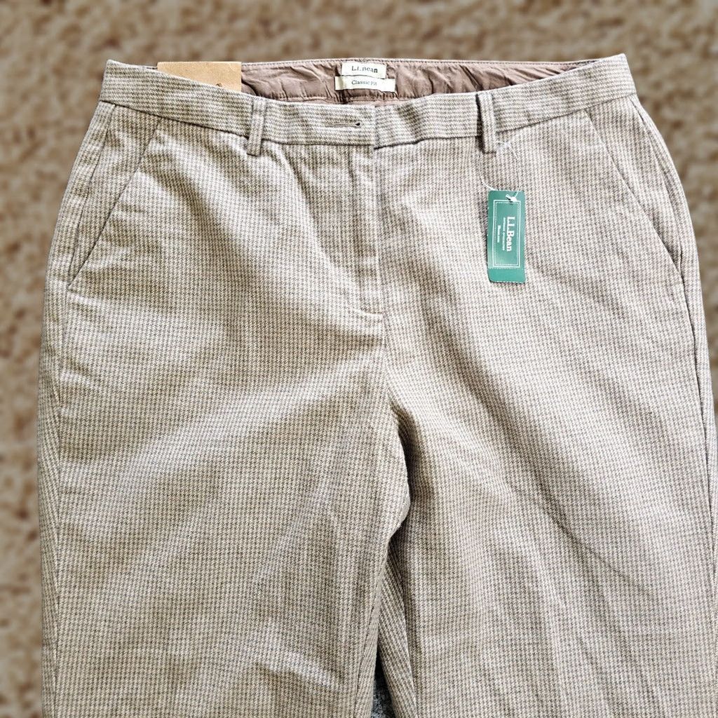 Vintage L.L. Bean Pants Womens 14 Beige Flannel Houndstooth Straight Leg Career Classic Size 36" / US 14 / IT 50 - 1 Thumbnail