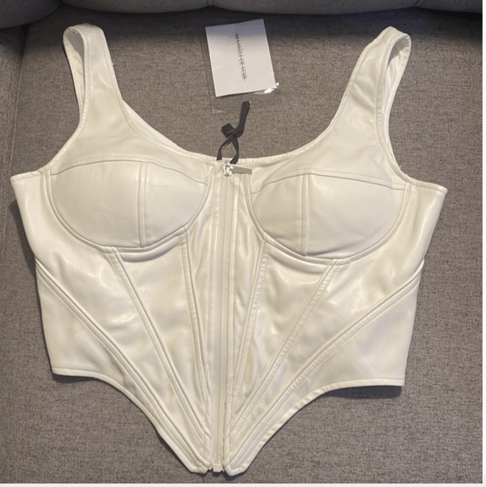 Maniere De Vior Maniere de voir vegan leather corset top with zip in Size XL / US 12-14 / IT 48-50 - 3 Thumbnail