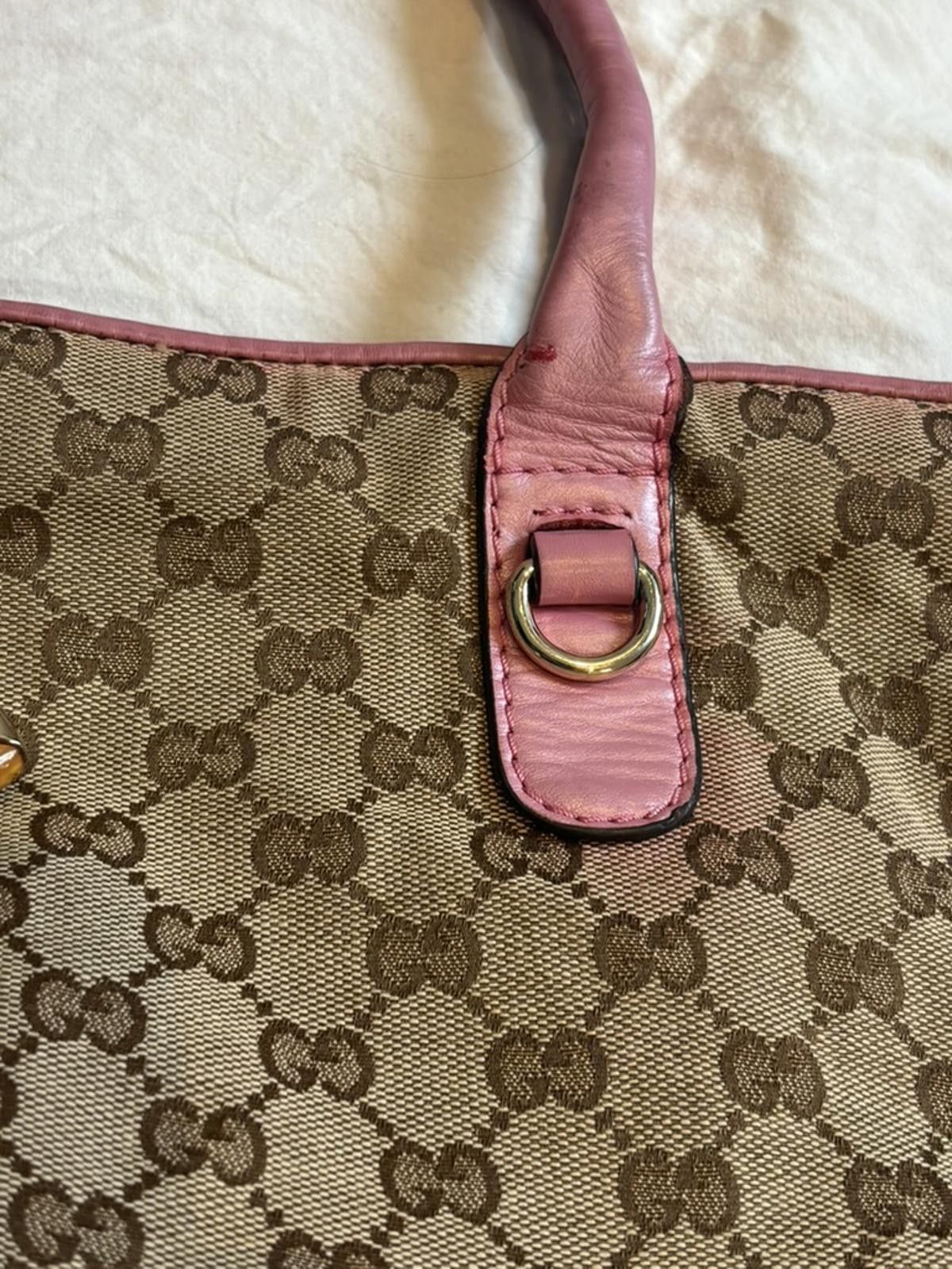 Gucci Gucci - Beige GG Monogram Canvas Tote Bag with Pink Leather Size ONE SIZE - 3 Thumbnail
