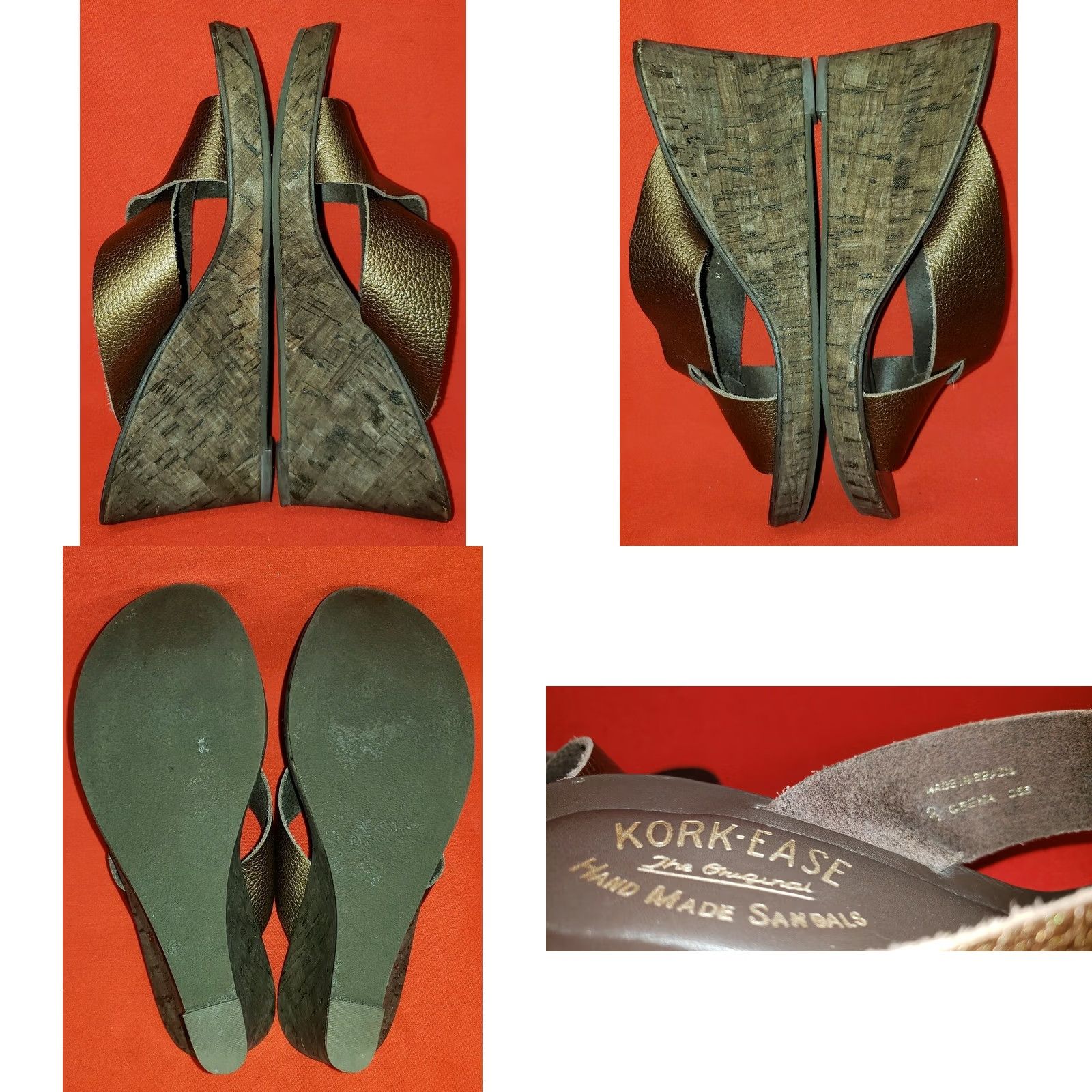 Vintage KORK-EASE Geena Women's Wedge Slide Sandals Slips-on Leather Bronze 8M High 3" Cork Size US 8 / IT 38 - 8 Thumbnail