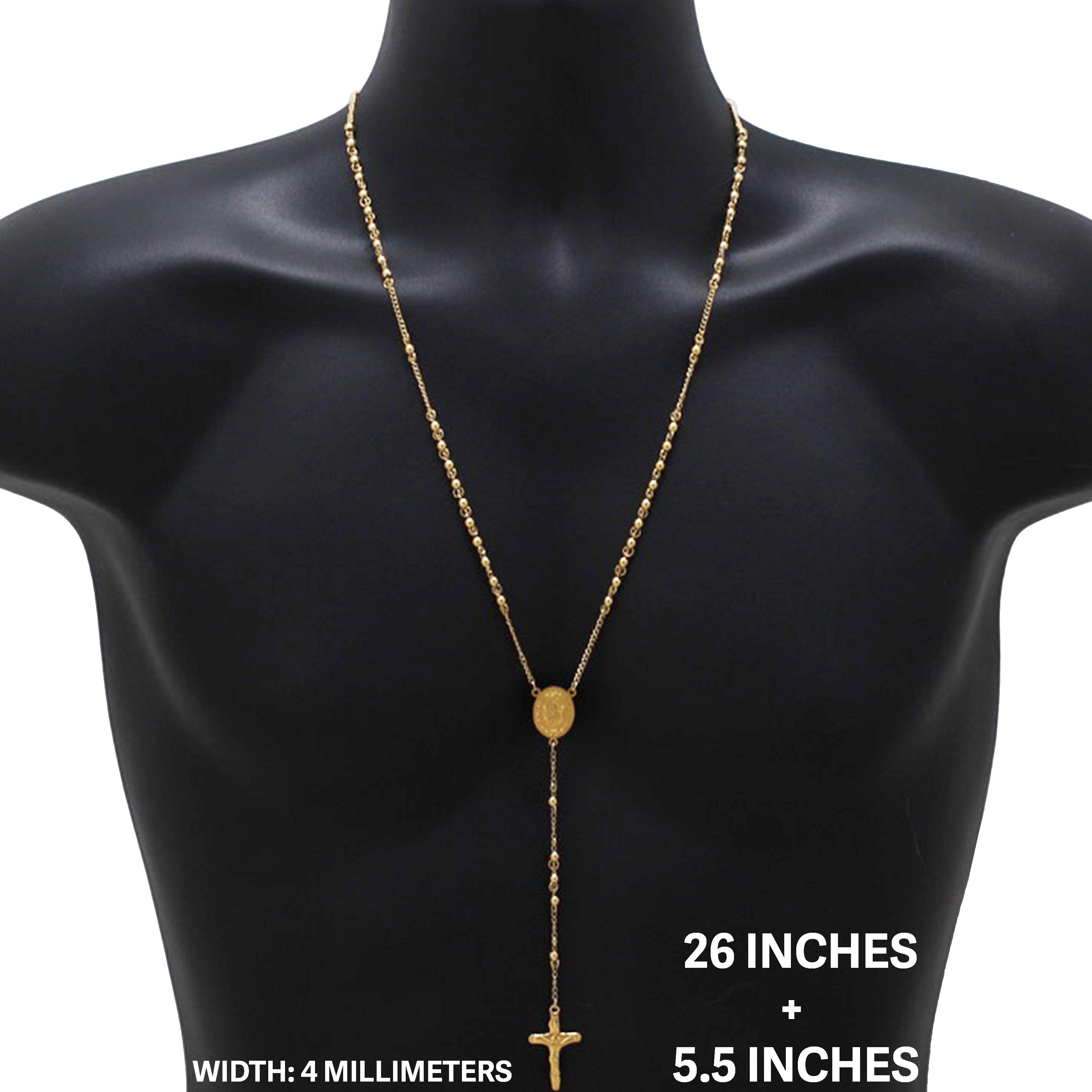 Other 316L Stainless Steel 18k GP 4mm Rosary Necklace 26”+5.5” Size ONE SIZE - 1 Thumbnail
