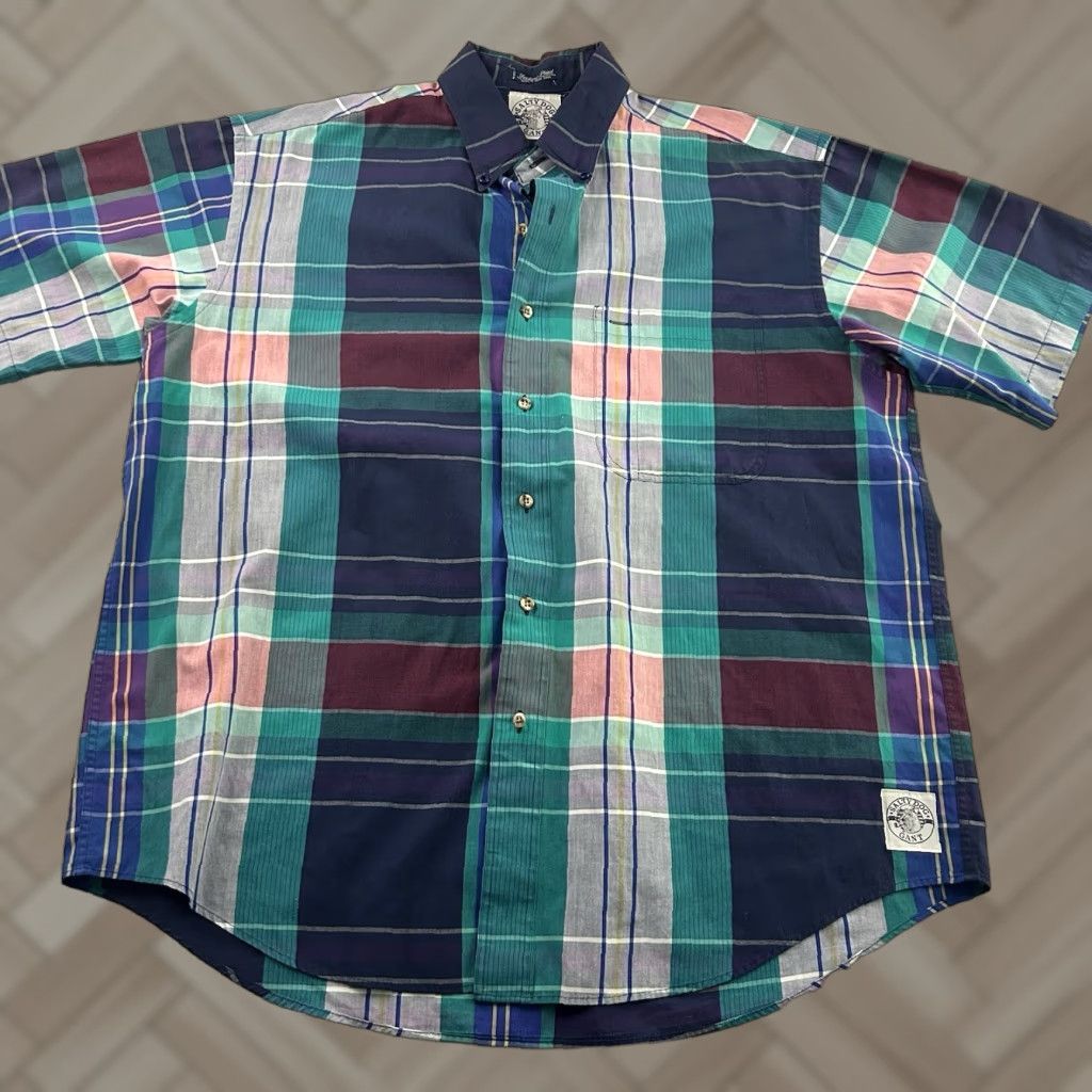Gant GANT Salty Dog Foxhunt Plaid Half Sleeve Button Front Shirt Men's Large Blue Size US L / EU 52-54 / 3 - 1 Thumbnail