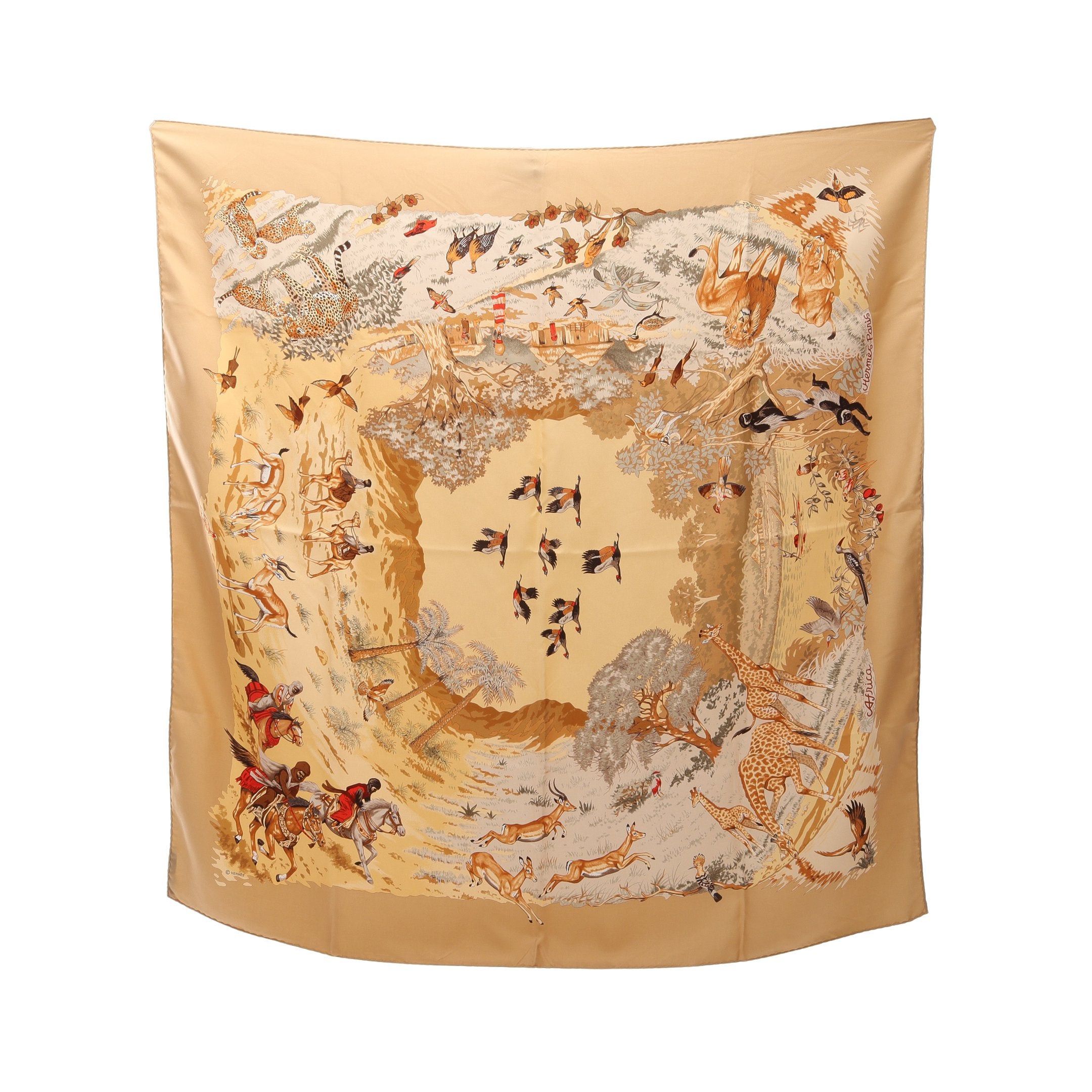 Hermes Hermes Carres 90 Africa Scarf Silk Beige Multicolor Size ONE SIZE - 1 Thumbnail