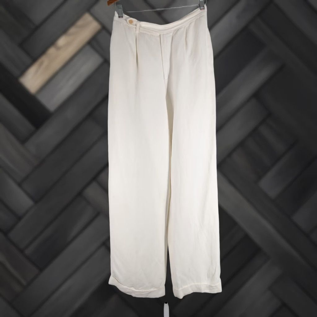 Ralph Lauren VINTAGE Ralph Lauren Collection Classics USA Linen Pants Ivory Wide-Leg 12 Vintage 90s Womens Size 34" / US 12 / IT 48 - 1 Thumbnail