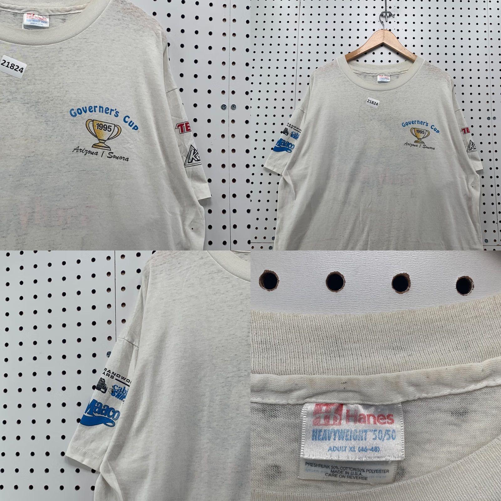 Hanes VINTAGE Governer's Cup White Single Stitch Fiesta On The Beach Mens XL 24x28 Arizona 90s Nike Shirt Mens? Size US XL / EU 56 / 4 - 8 Thumbnail