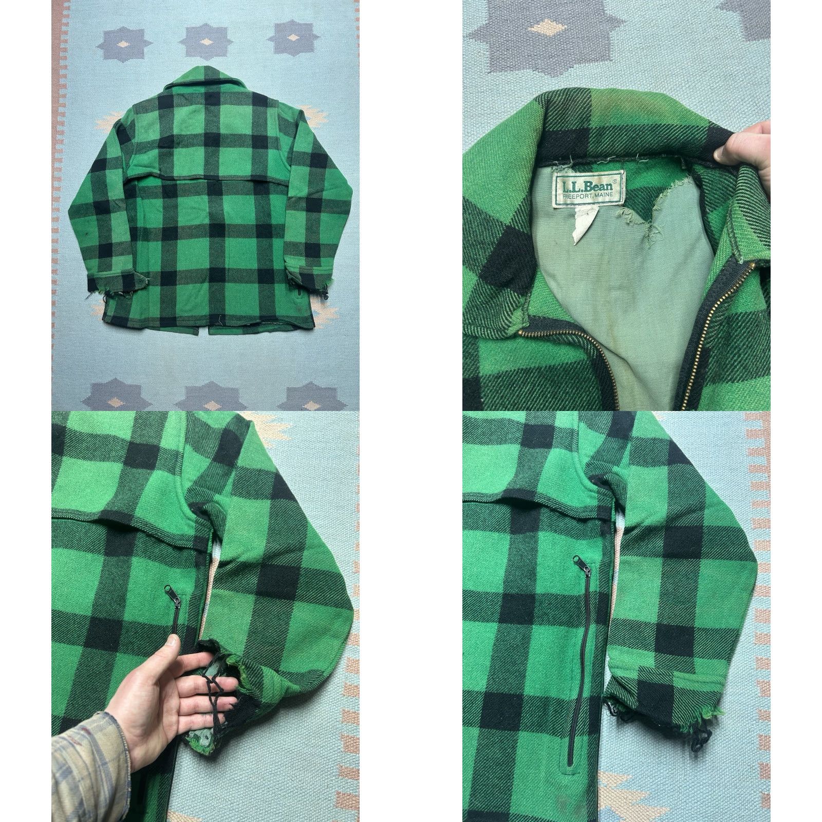 Vintage VINTAGE LL Bean Wool Cruiser Jacket Green Buffalo Plaid Distressed Cape Lg Mens 80s Hunting Jacket Size US L / EU 52-54 / 3 - 8 Thumbnail