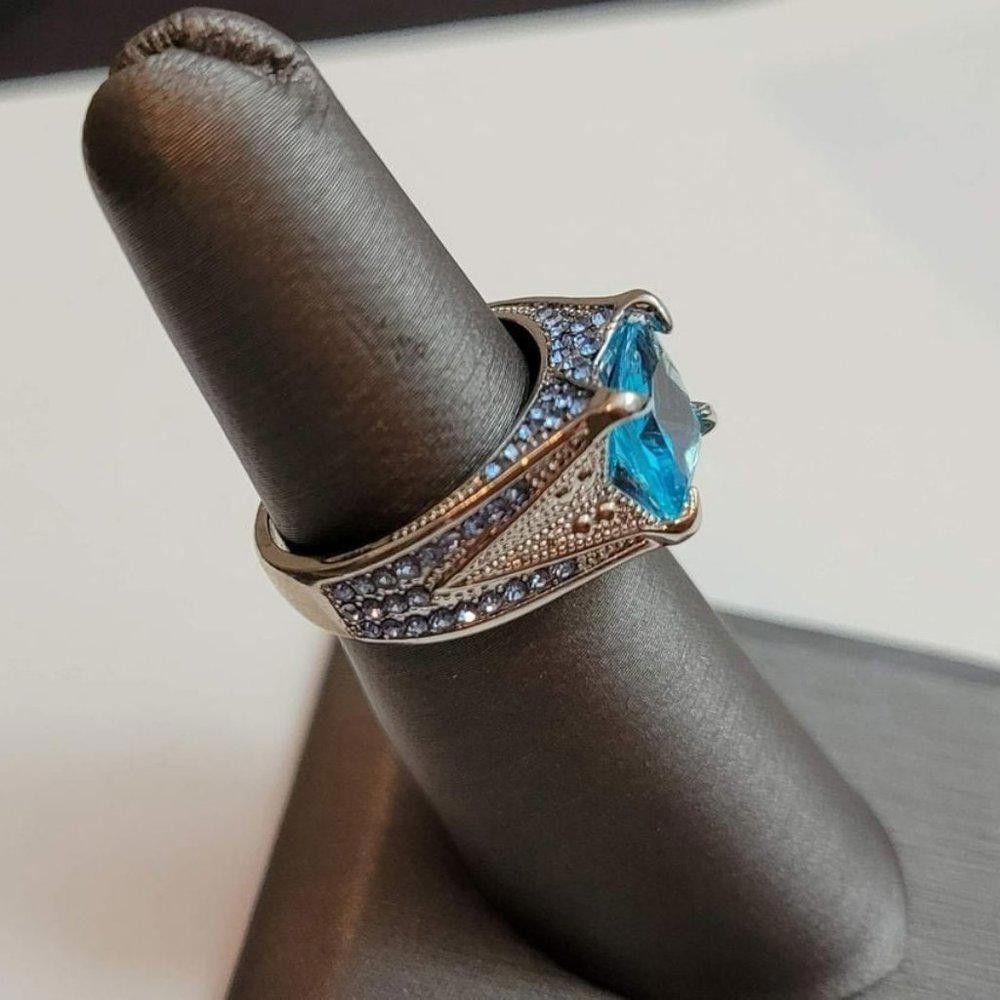 Designer 925 Sterling Silver Square Blue Aquamarine Ring - Size 7 Size ONE SIZE - 5 Thumbnail