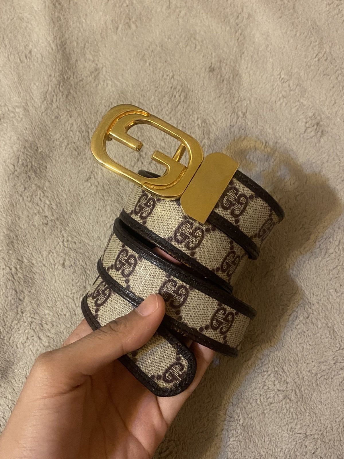 Gucci Vintage Gucci Monogram Belt GG Gold Buckle Size ONE SIZE - 7 Thumbnail