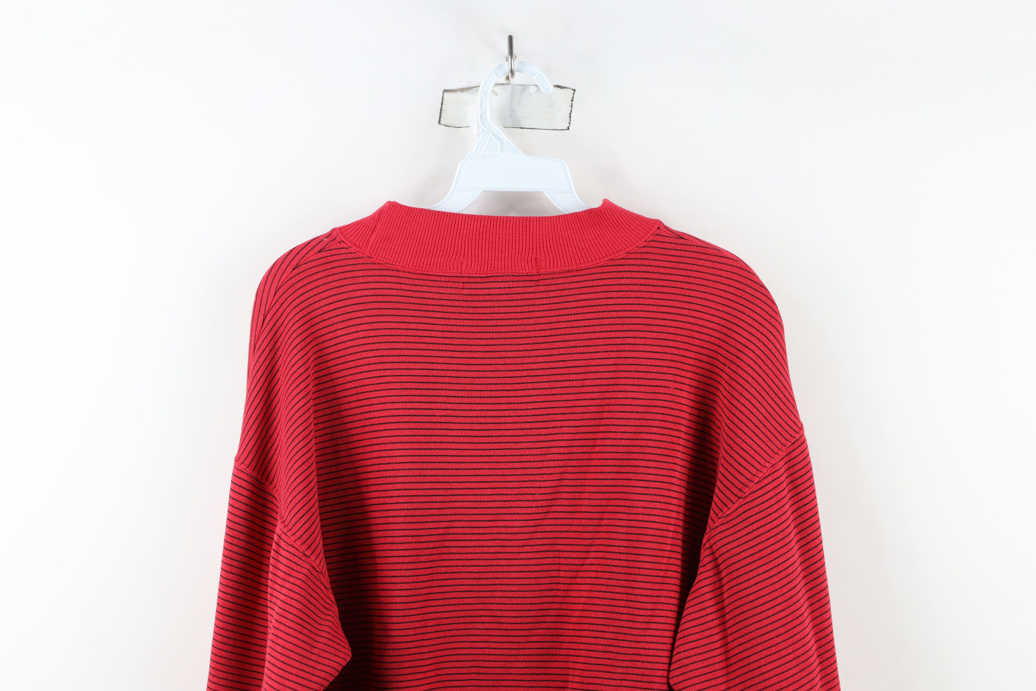 Vintage Vintage 90s IOU Striped Spell Out Mock Neck Sweatshirt Red Size US S / EU 44-46 / 1 - 12 Thumbnail
