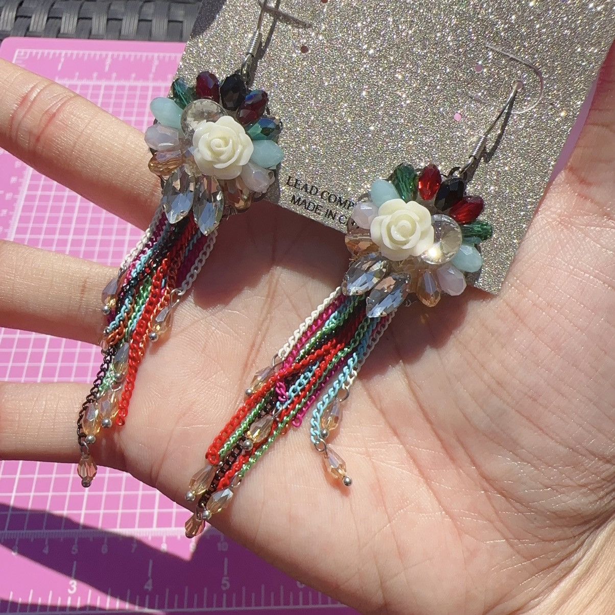 Designer Natasha silver tone circle beads flower colorful tassel Size ONE SIZE - 3 Thumbnail