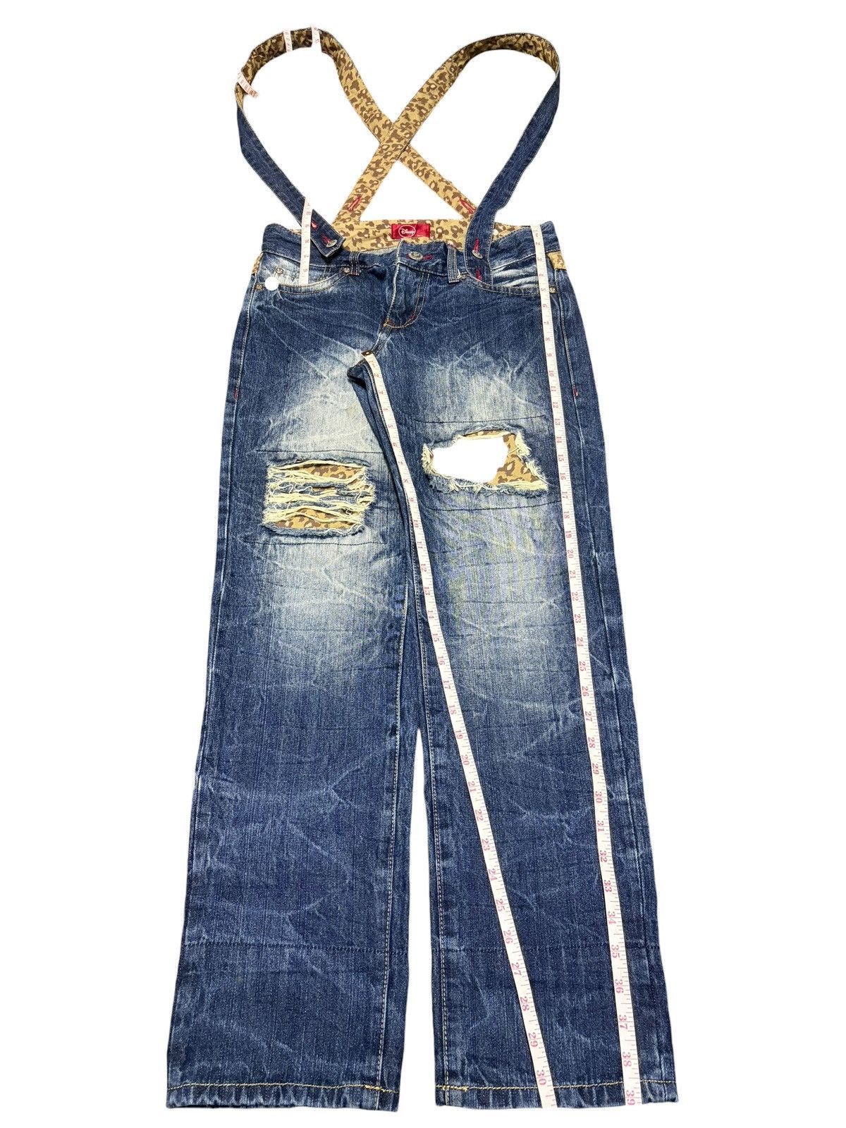 Disney Vintage Mickey Disney Patch Distress Suspenders Jeans Size 31" - 7 Thumbnail