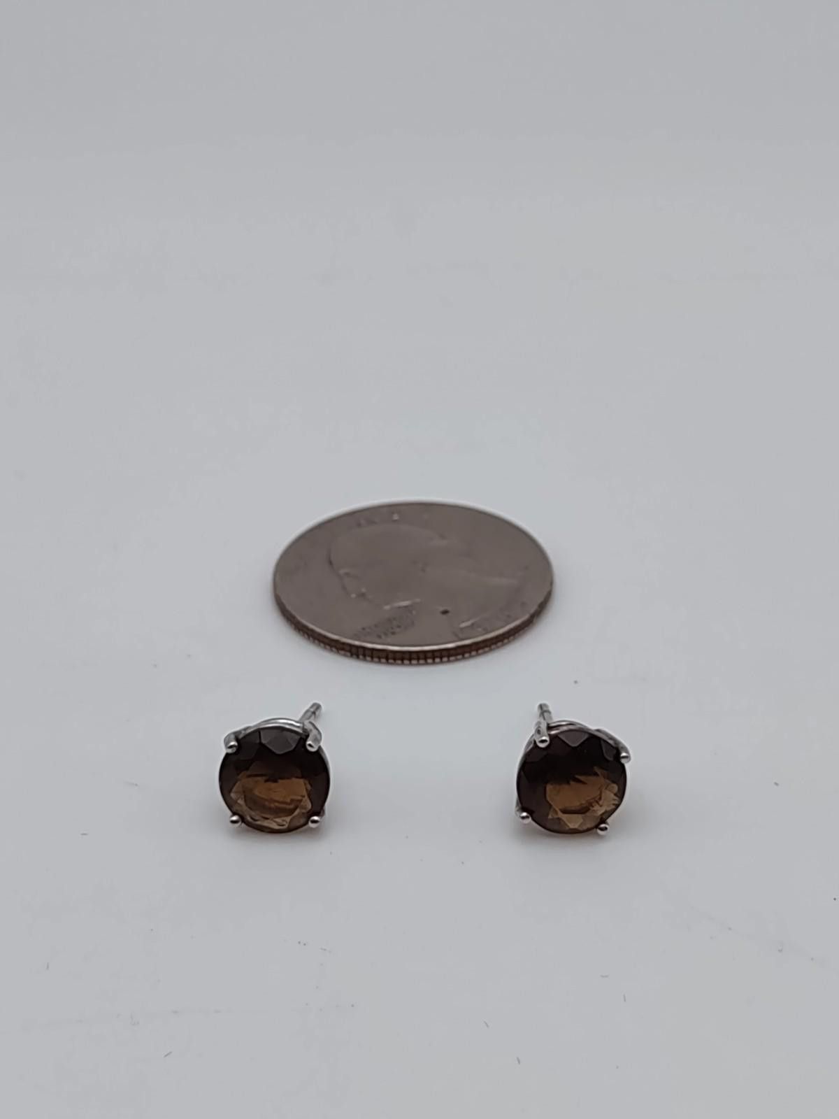 The Unbranded Brand Sterling Smoky Quartz Stud Earrings 925 Round Size ONE SIZE - 5 Thumbnail