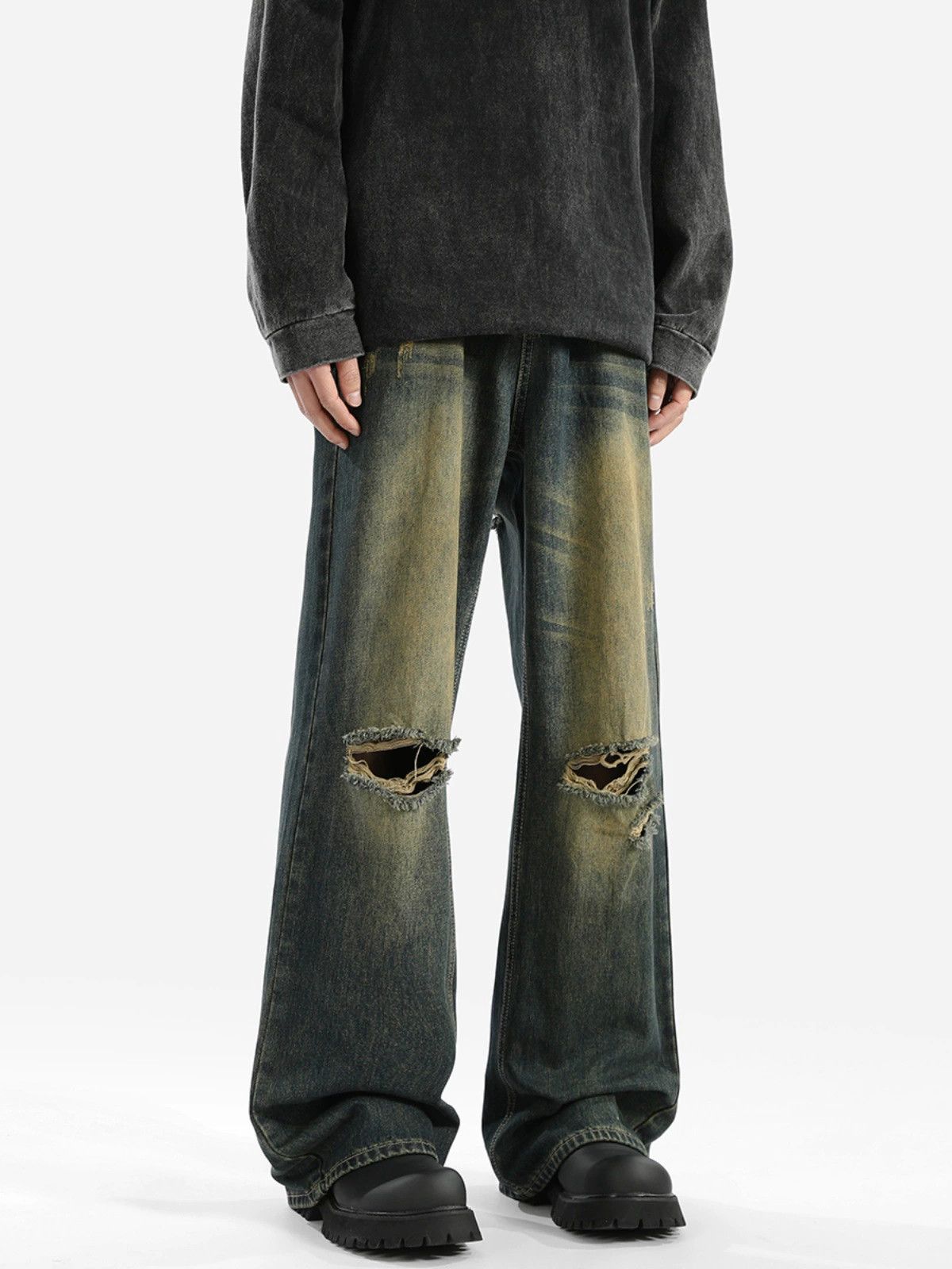 Vintage Men's street distressed washed loose straight ripped jeans Size US 32 / EU 48 - 1 Thumbnail