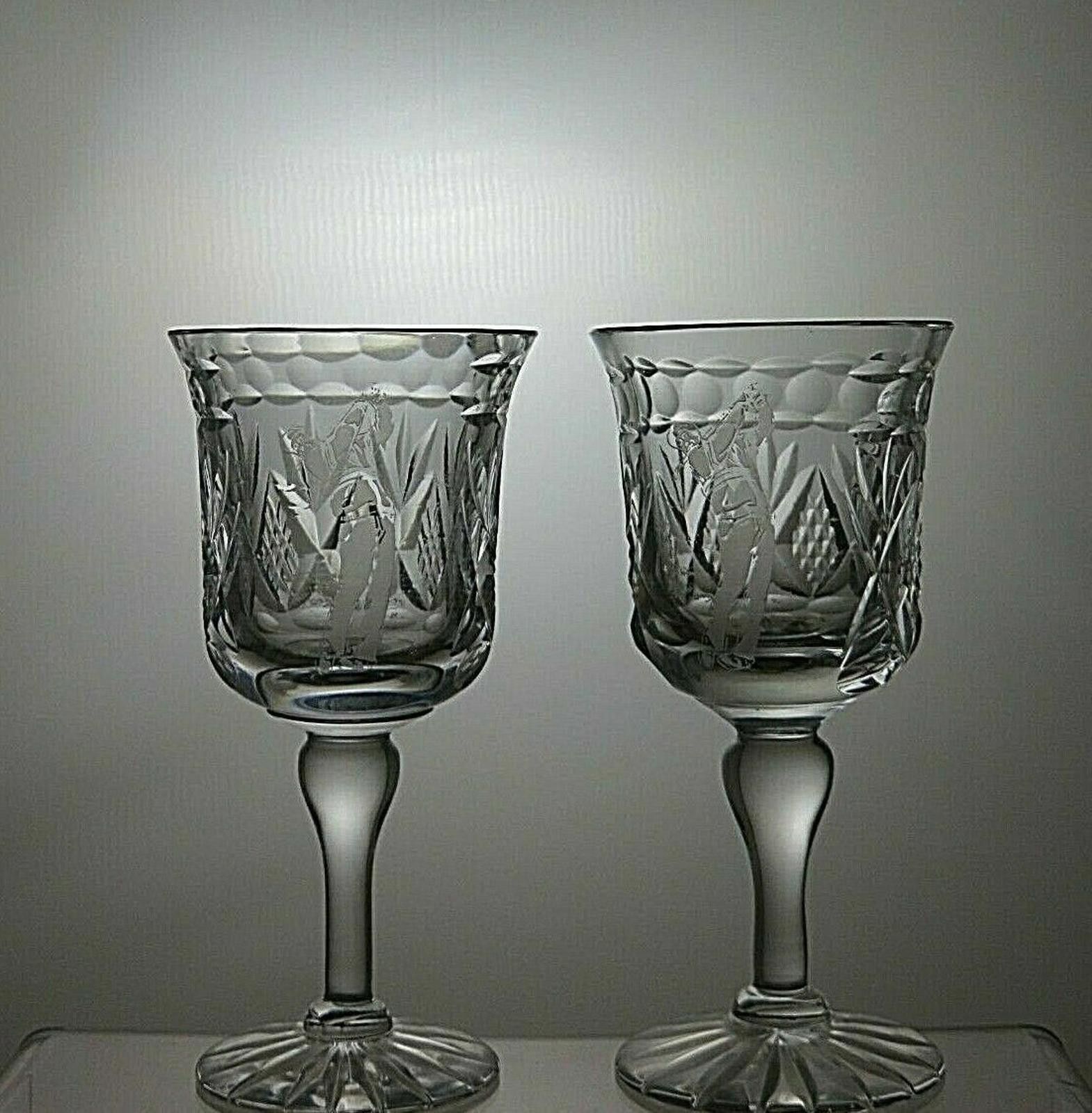 Other Tutbury Crystal Cut Glass Wine Glass Set of 2 Etched Golfer Size ONE SIZE - 2 Thumbnail