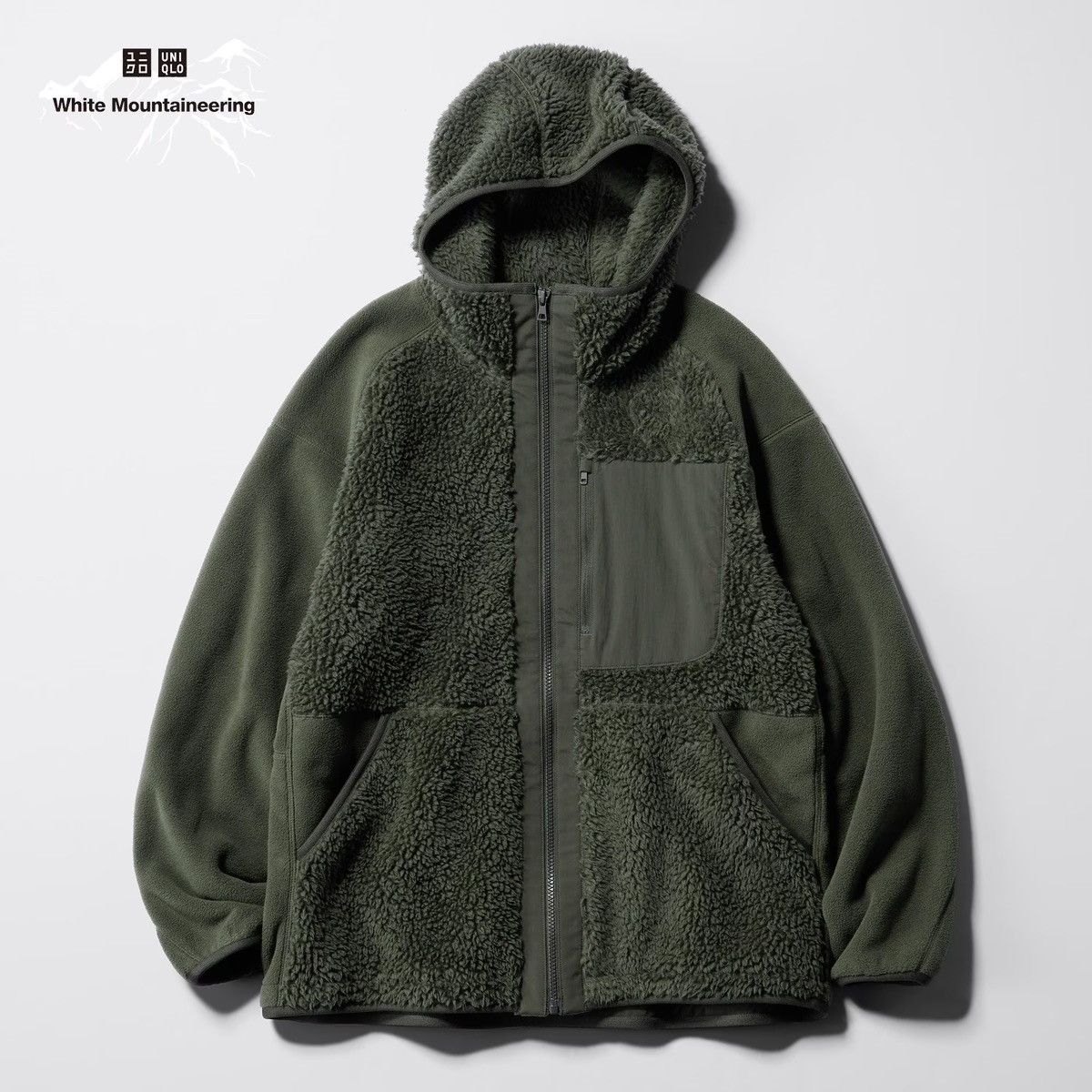 Uniqlo × White Mountaineering Medium Olive Fleece Long-Sleeve Hoodie Green Jacket Coat Size US M / EU 48-50 / 2 - 5 Thumbnail