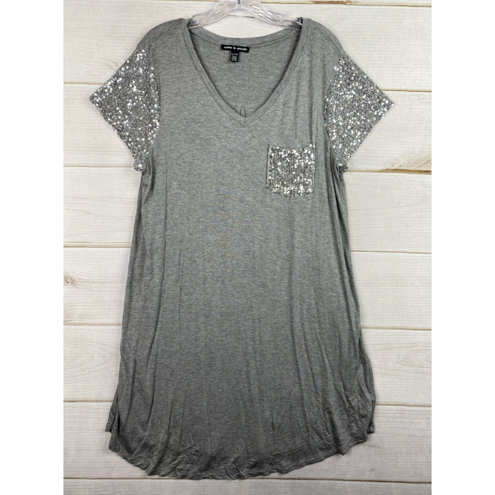 Vintage Cable & Gauge Shirt Dress Womens XL Gray Silver Sequins Pocket Lounge Stretch Size XL / US 12-14 / IT 48-50 - 2 Thumbnail