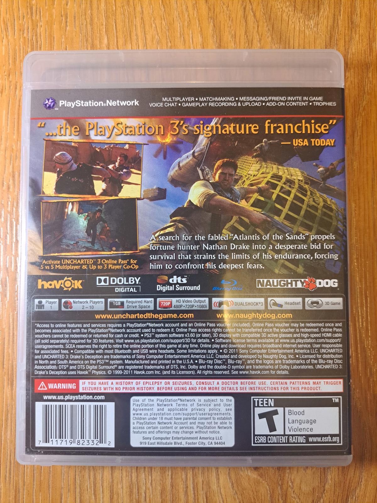 Sony Uncharted 3 PS3 Playstation 3 Video Game COMPLETE Size ONE SIZE - 2 Thumbnail