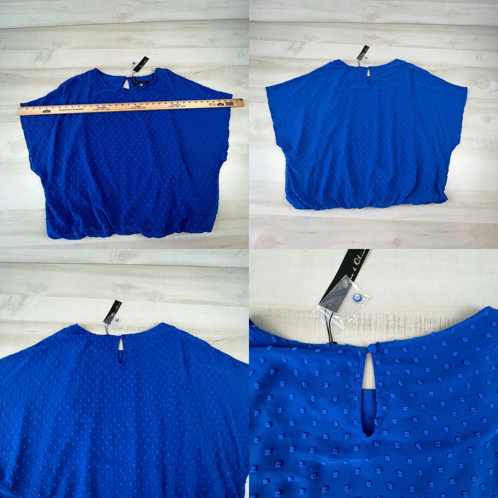 Vintage Rose & Olive Womens Blue Short Sleeve Blouse Large Flowy Loose Shirt Size L / US 10 / IT 46 - 8 Thumbnail