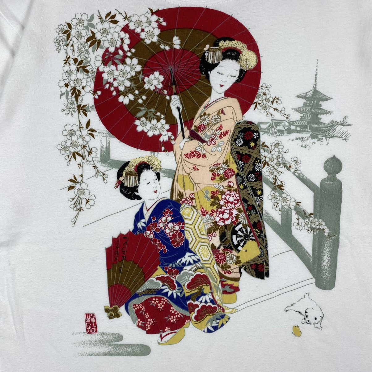 Japanese Brand × Vintage Vintage 80's Japanese Traditional GEISHA SAKURA Graphic Tee Size US M / EU 48-50 / 2 - 3 Thumbnail