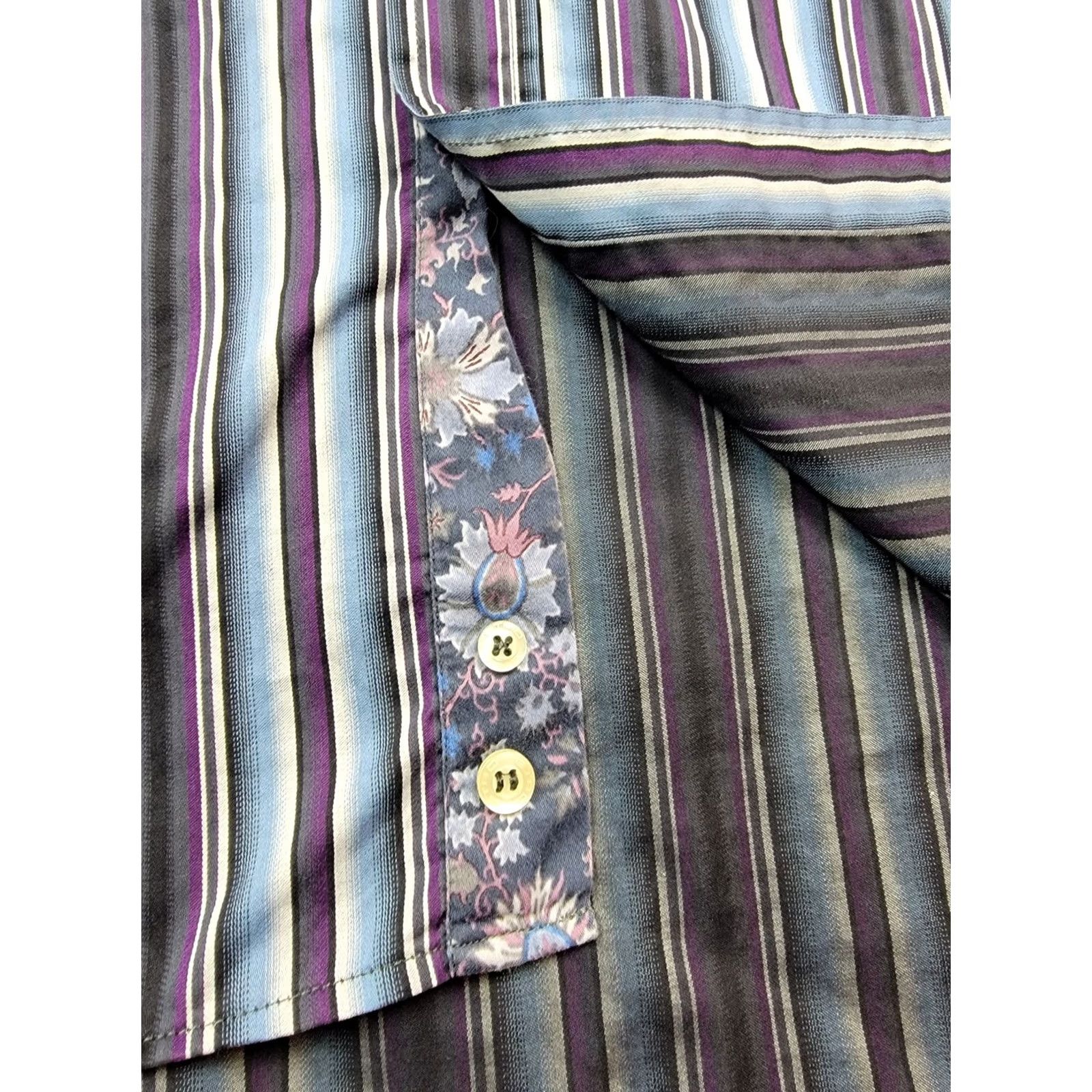 Etro Etro Milano Shirt Mens 42 Blue Purple Stripe Button Down Made in Italy Shirt Button-Up Casual Career Modern Designer Mens Size US XL / EU 56 / 4 - 4 Thumbnail