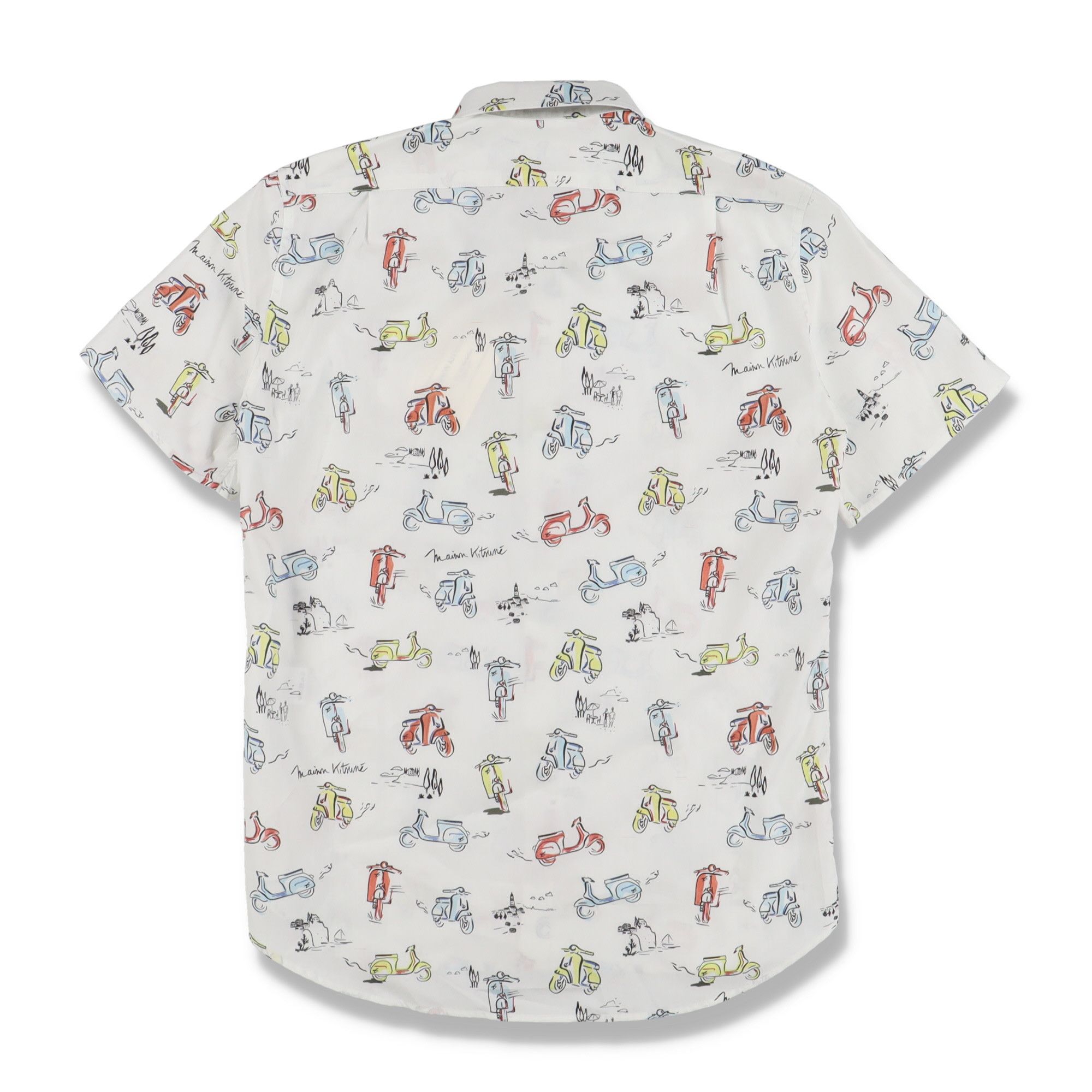 Maison Kitsune White All Over Scooter Print Short Sleeve Shirt Size US S / EU 44-46 / 1 - 8 Thumbnail