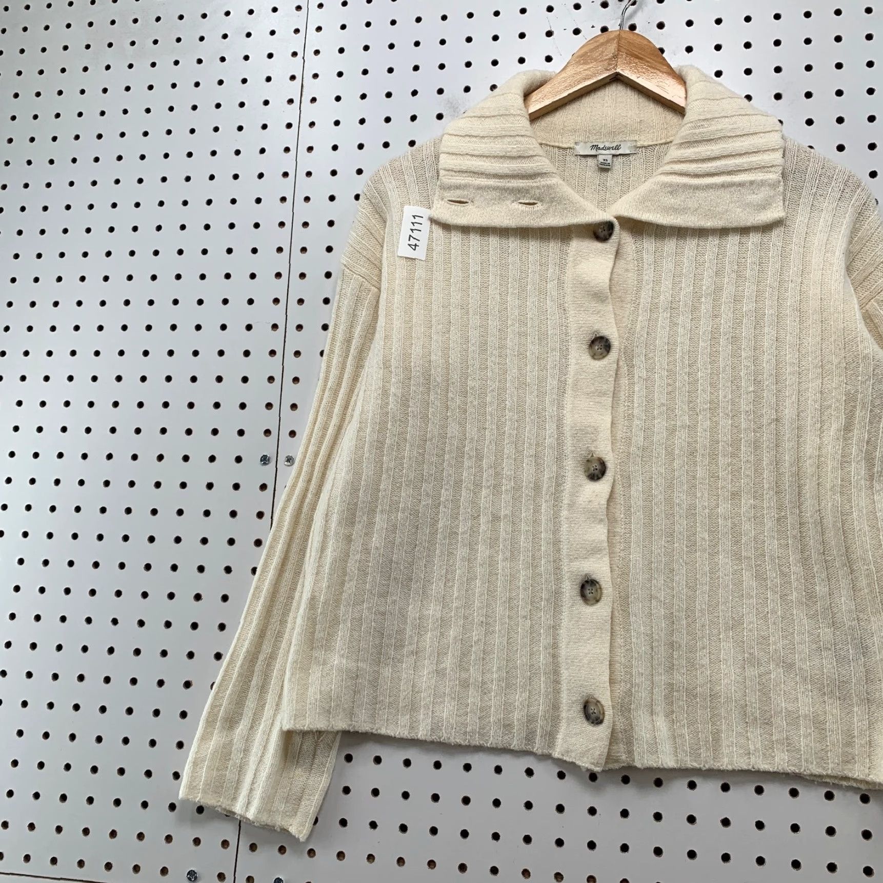 Madewell Madewell Wool Cardigan Sweater Womens XS Beige Wide Rib Knit Collared Size XS / US 0-2 / IT 36-38 - 6 Thumbnail