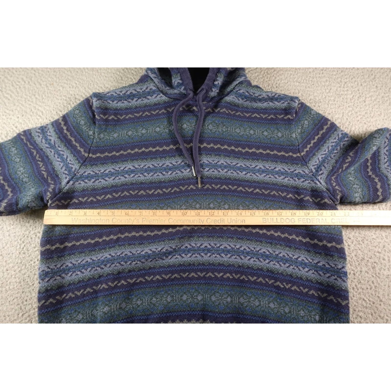Izod Izod Geometric Hoodie Mens XL Blue Knit Crew Neck Hooded Pullover with Fair Isle Pattern Size US XL / EU 56 / 4 - 6 Thumbnail