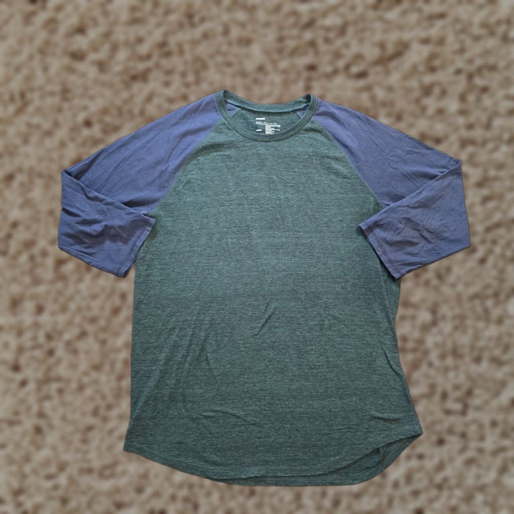 Vintage Public Opinion Top Mens Size Large Baseball Raglan T-Shirt Blue Green Cap Sleeve Casual Capsule Regular Knit Cotton Lightweight Summer Spring Fall Size US L / EU 52-54 / 3 - 1 Thumbnail