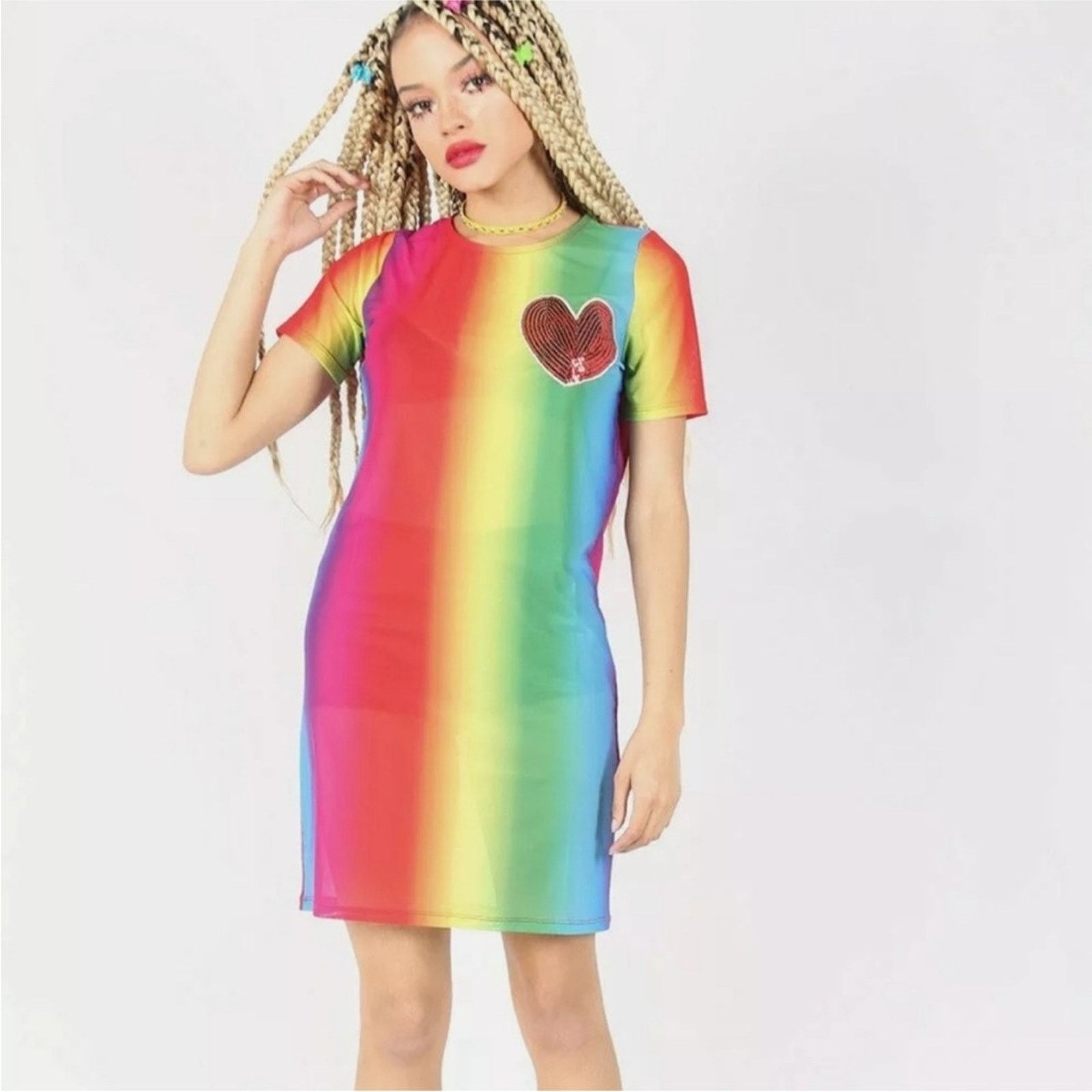 Iron Fist Iron Fist Somewhere Rainbow Sheer Mini Dress Sequin XL Pride Size XL / US 12-14 / IT 48-50 - 3 Thumbnail