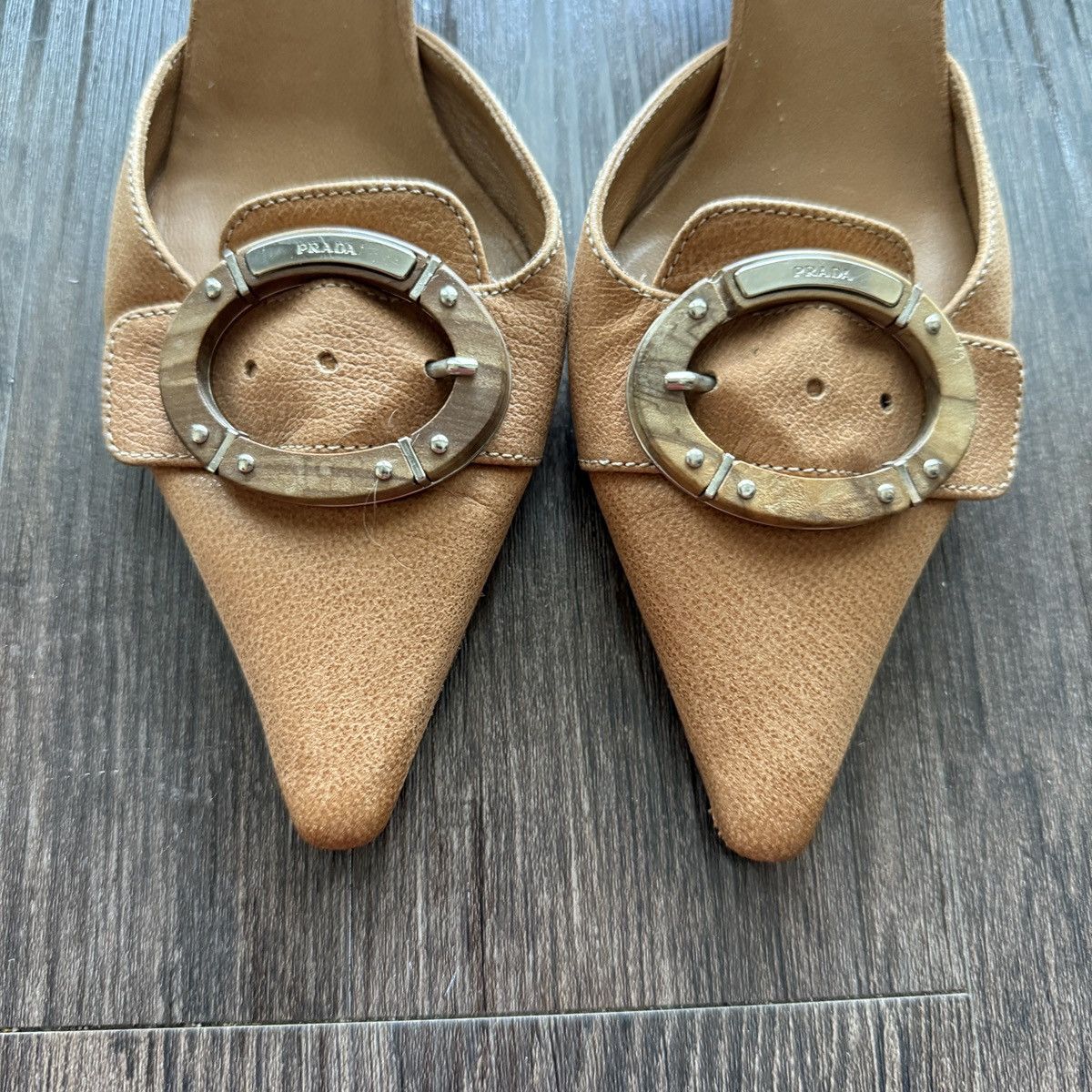 Prada Vintage Tan Prada Mules Size US 7.5 / IT 37.5 - 2 Thumbnail