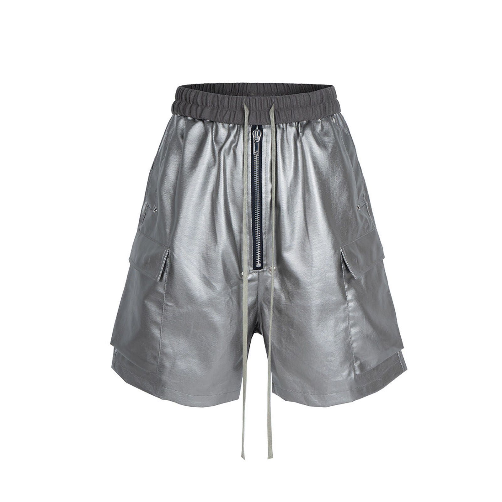 Japanese Brand Black Faux Leather Cargo Shorts with Zipper Detail Size US 32 / EU 48 - 3 Thumbnail