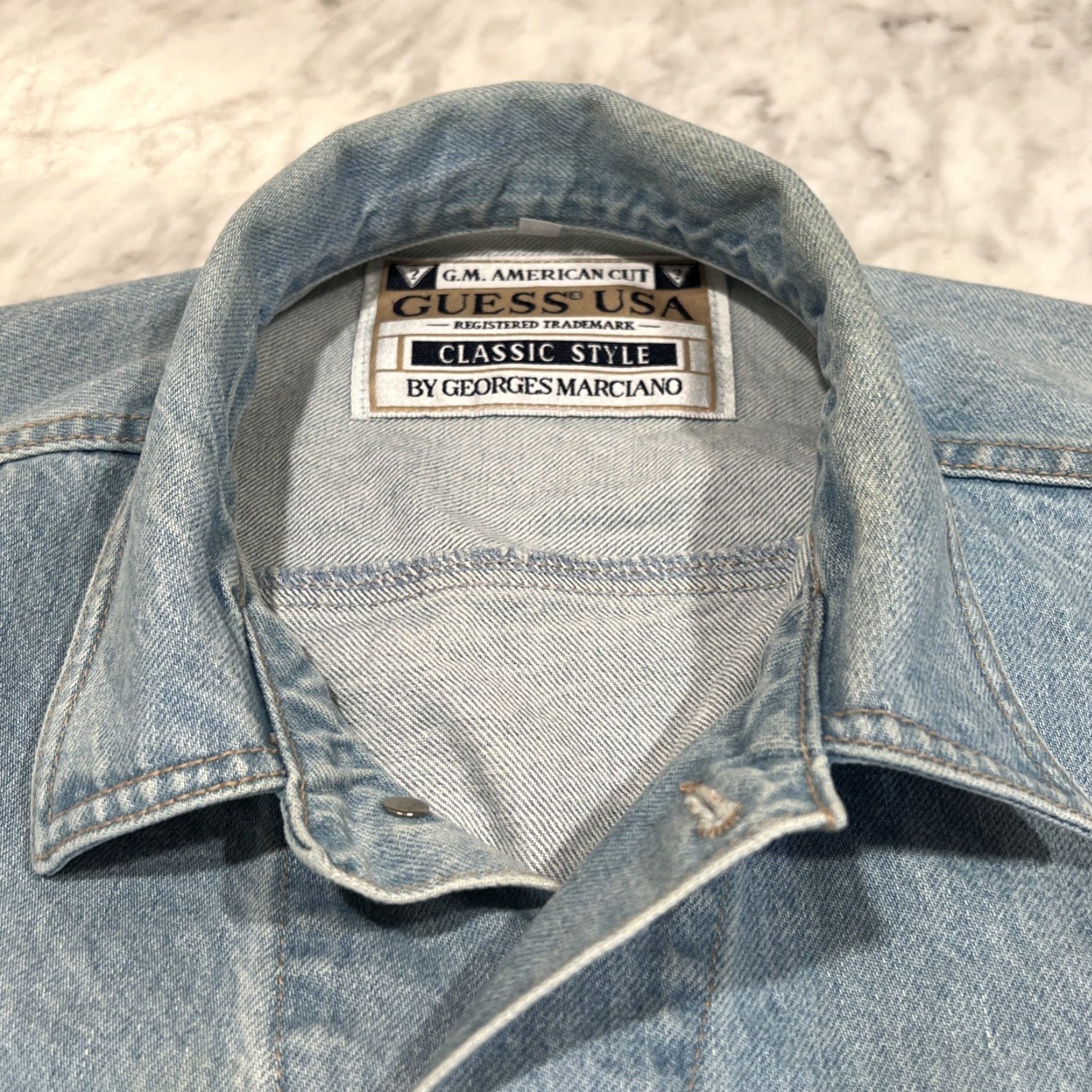 Guess VINTAGE Guess USA Denim Jean Jacket XL Mens Rockabilly Blue 1990s Y2K United States Style 10803 Cut 64081 Size US 36 / EU 52 - 3 Thumbnail