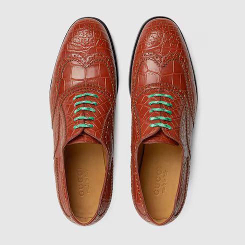Gucci o1mt1gz0425 Crocodile Lace-Up Shoes in Brown Size US 10.5 / EU 43-44 - 5 Thumbnail