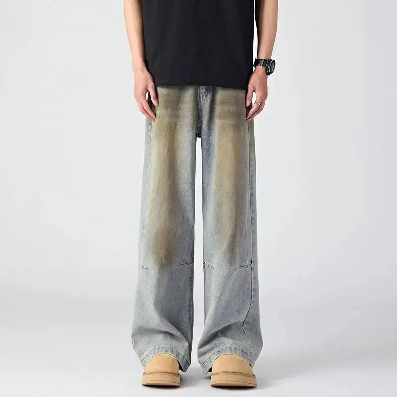 Japanese Brand Retro loose wide leg dirty dyed jeans Size US 32 / EU 48 - 6 Thumbnail