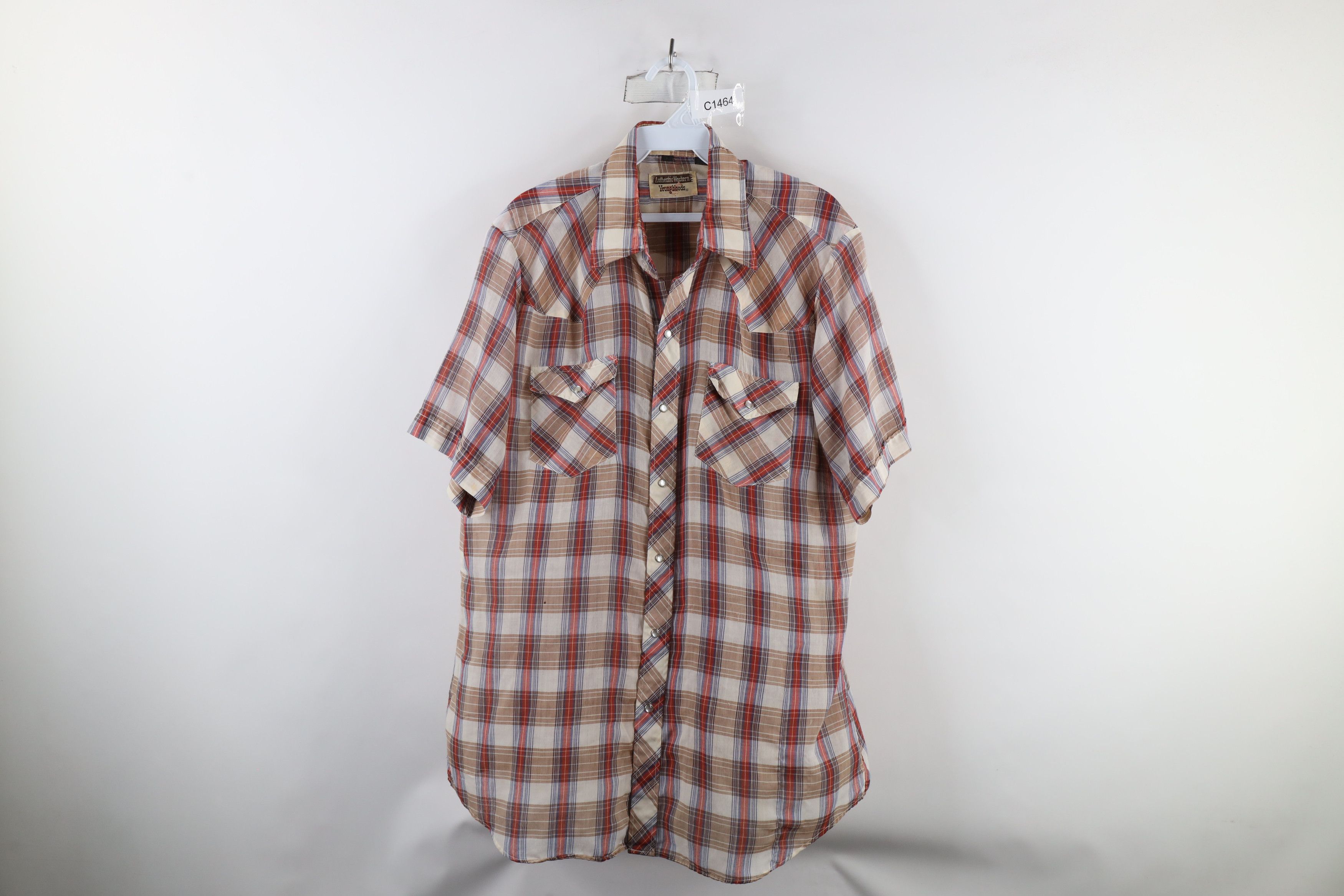 Vintage Vintage 70s Streetwear Sheer Western Button Shirt Plaid Size US L / EU 52-54 / 3 - 1 Thumbnail