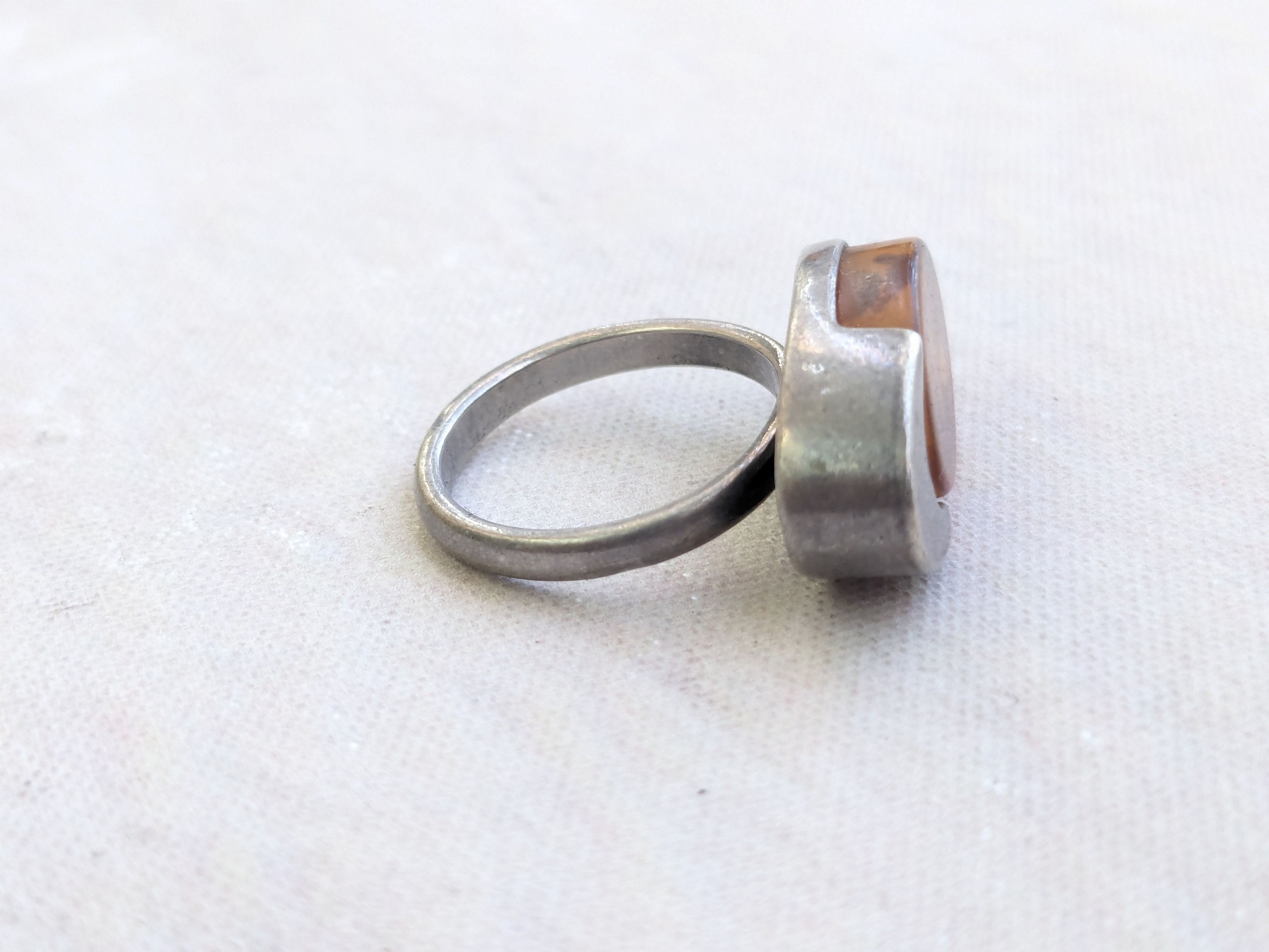 Jewelry × Vintage Vintage Sterling Silver Ring Orange Amber MCM 5.5 Size ONE SIZE - 5 Thumbnail