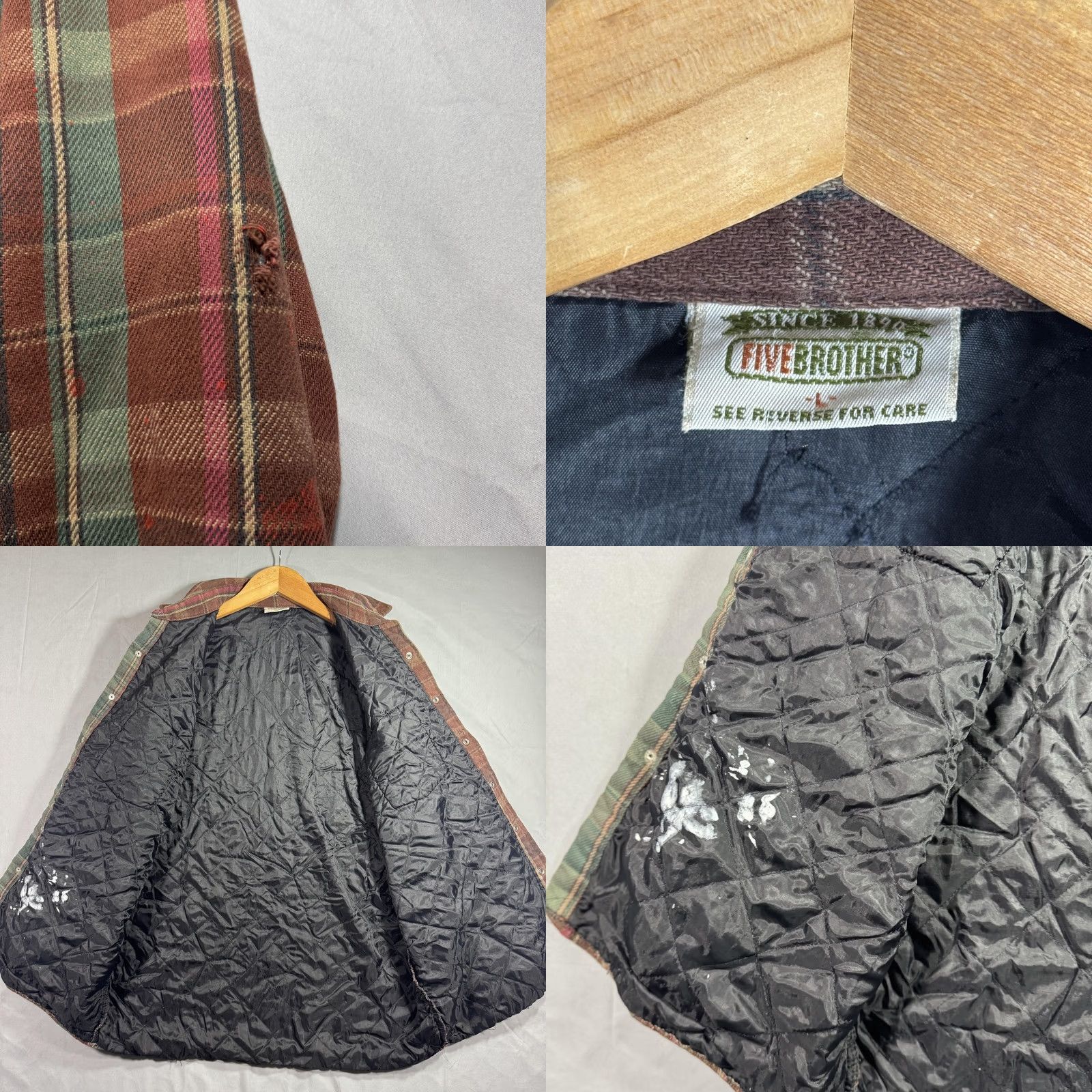 Vintage Five Brother Jacket Mens Large Brown Plaid Quilted Flannel Snap Front Workwear Size US L / EU 52-54 / 3 - 8 Thumbnail