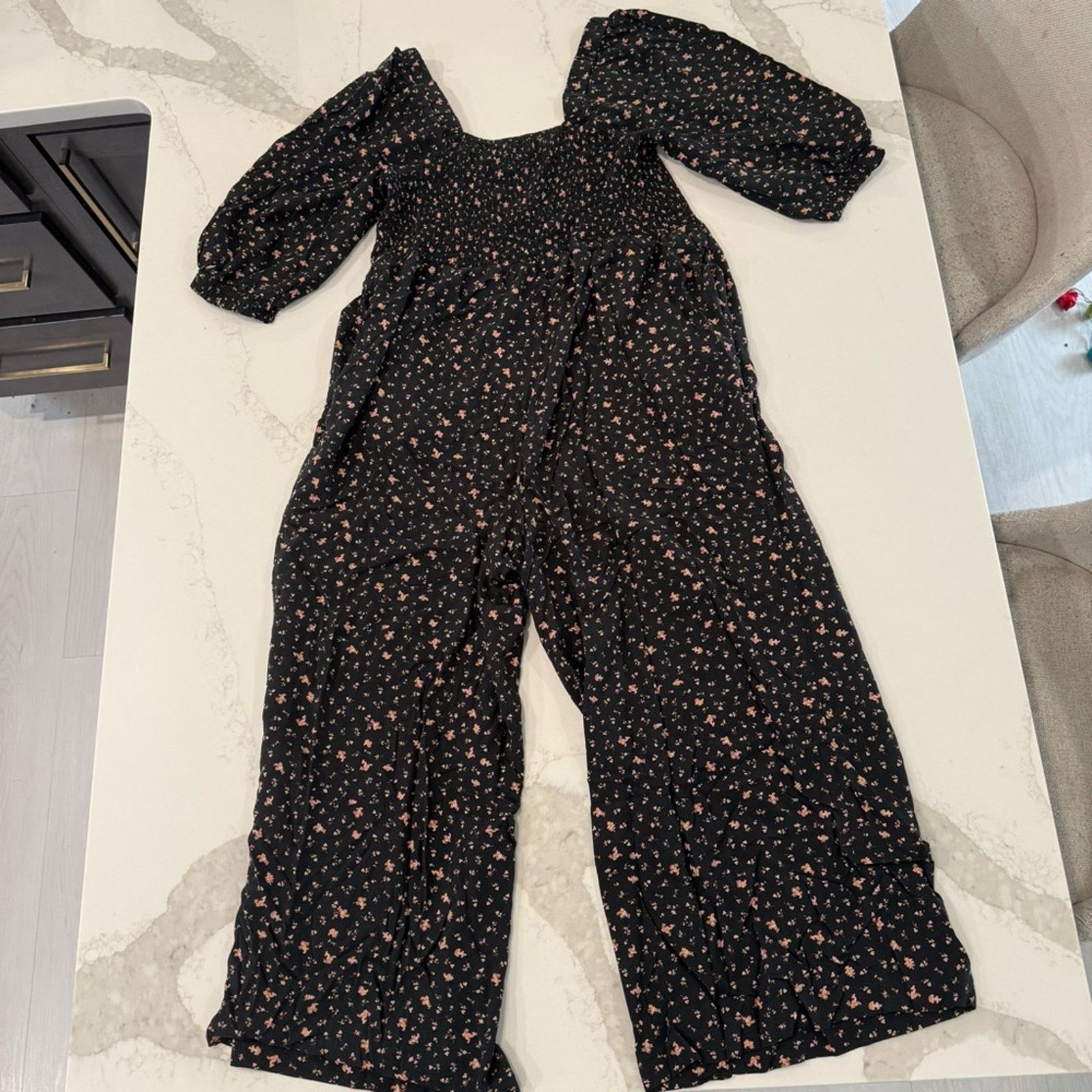 Madewell Madewell Lucie ElbowSleeve Smocked WideLeg Jumpsuit Womens 6 Size 28" / US 6 / IT 42 - 10 Thumbnail