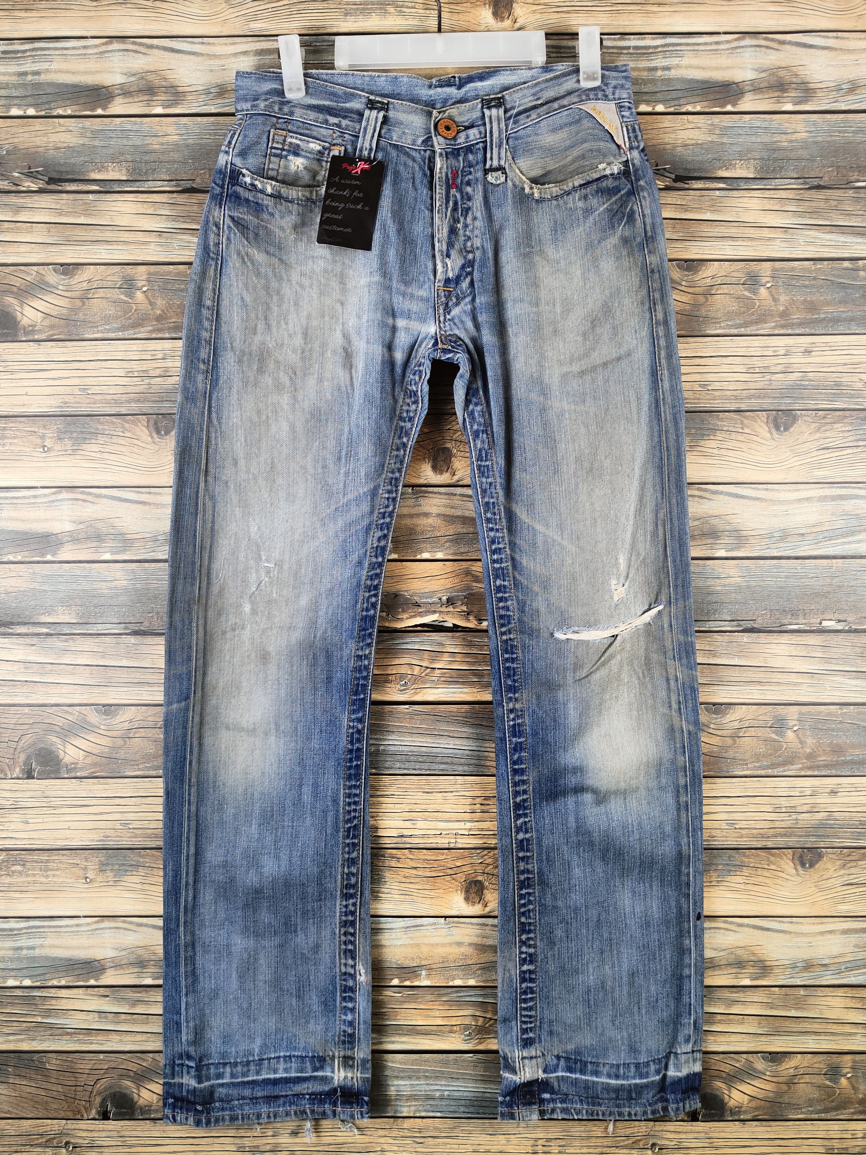 Replay DL Replay Blue Distressed Ripped Jeans #46-101 Size US 30 / EU 46 - 1 Thumbnail